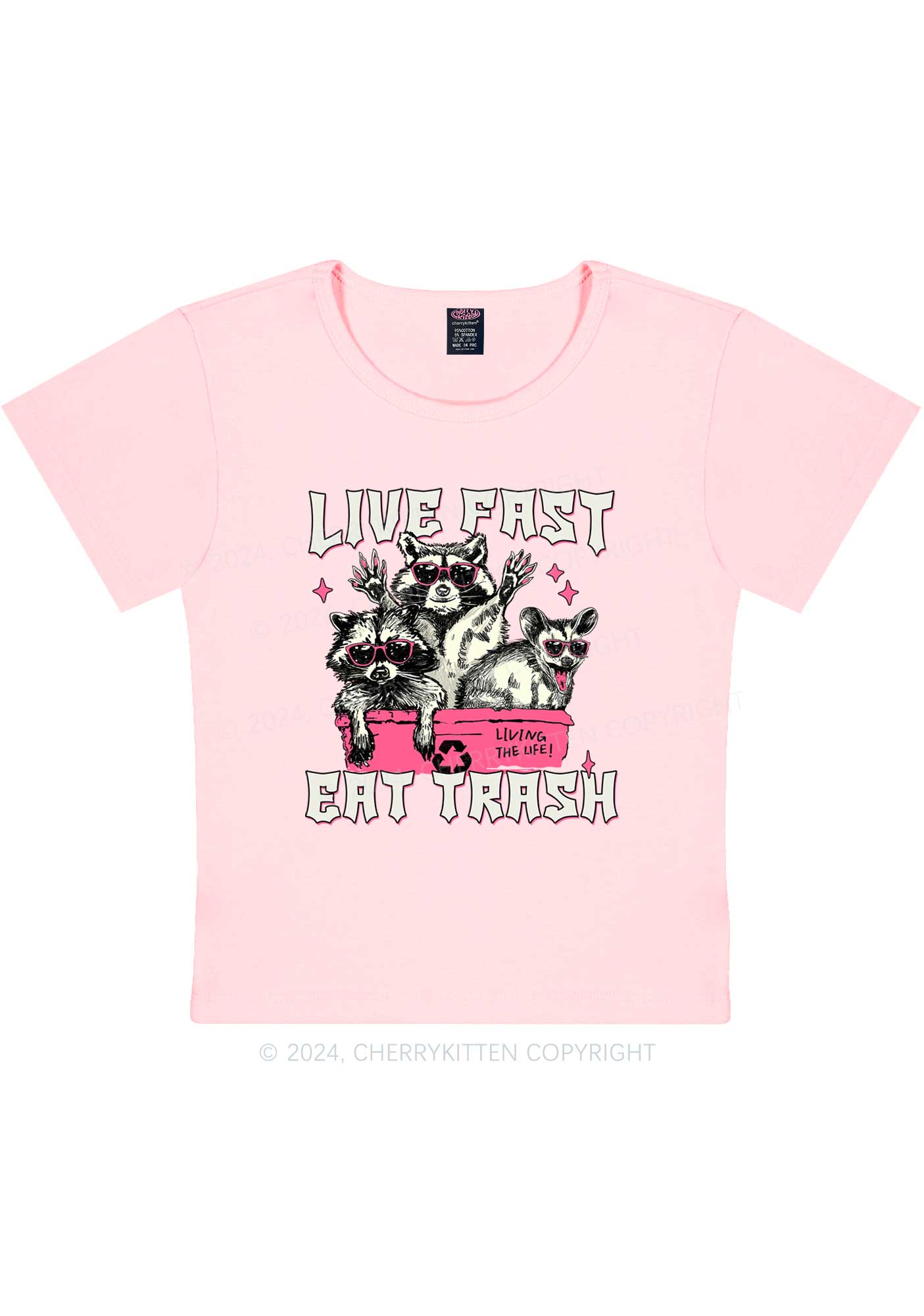 Live Fast Eat Trash Y2K Baby Tee Cherrykitten