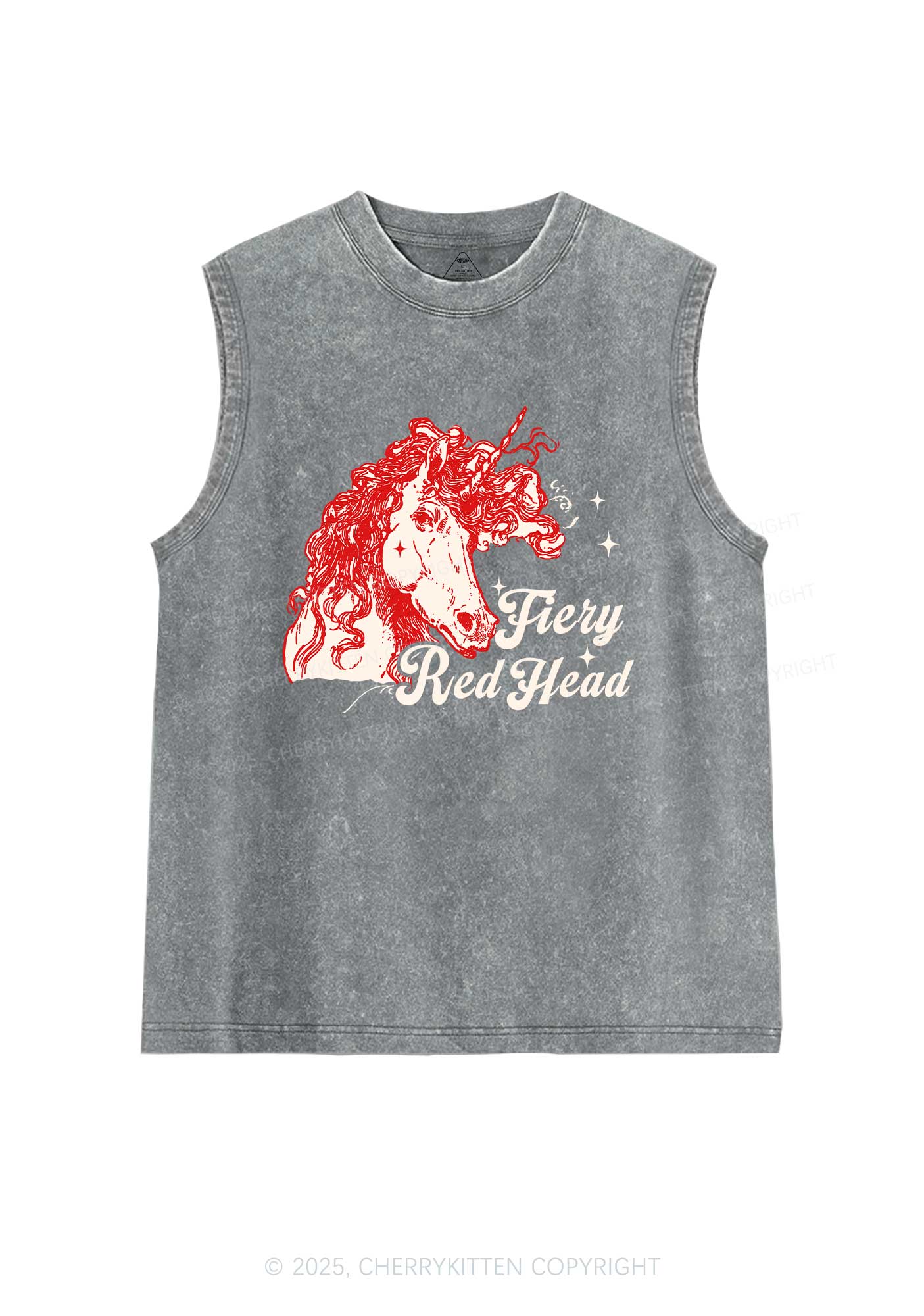 Fiery Red Head Y2K Washed Muscle Tank Cherrykitten
