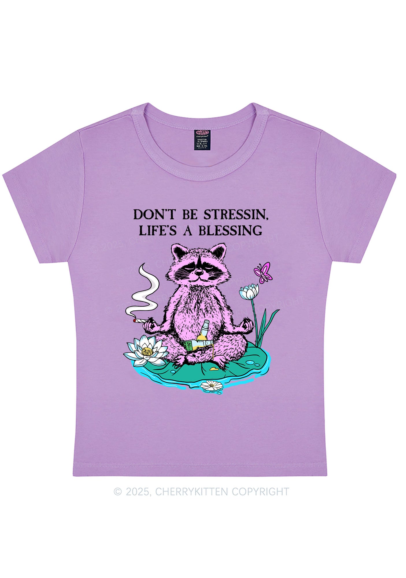 Dont Stress Raccoon Y2K Baby Tee Cherrykitten