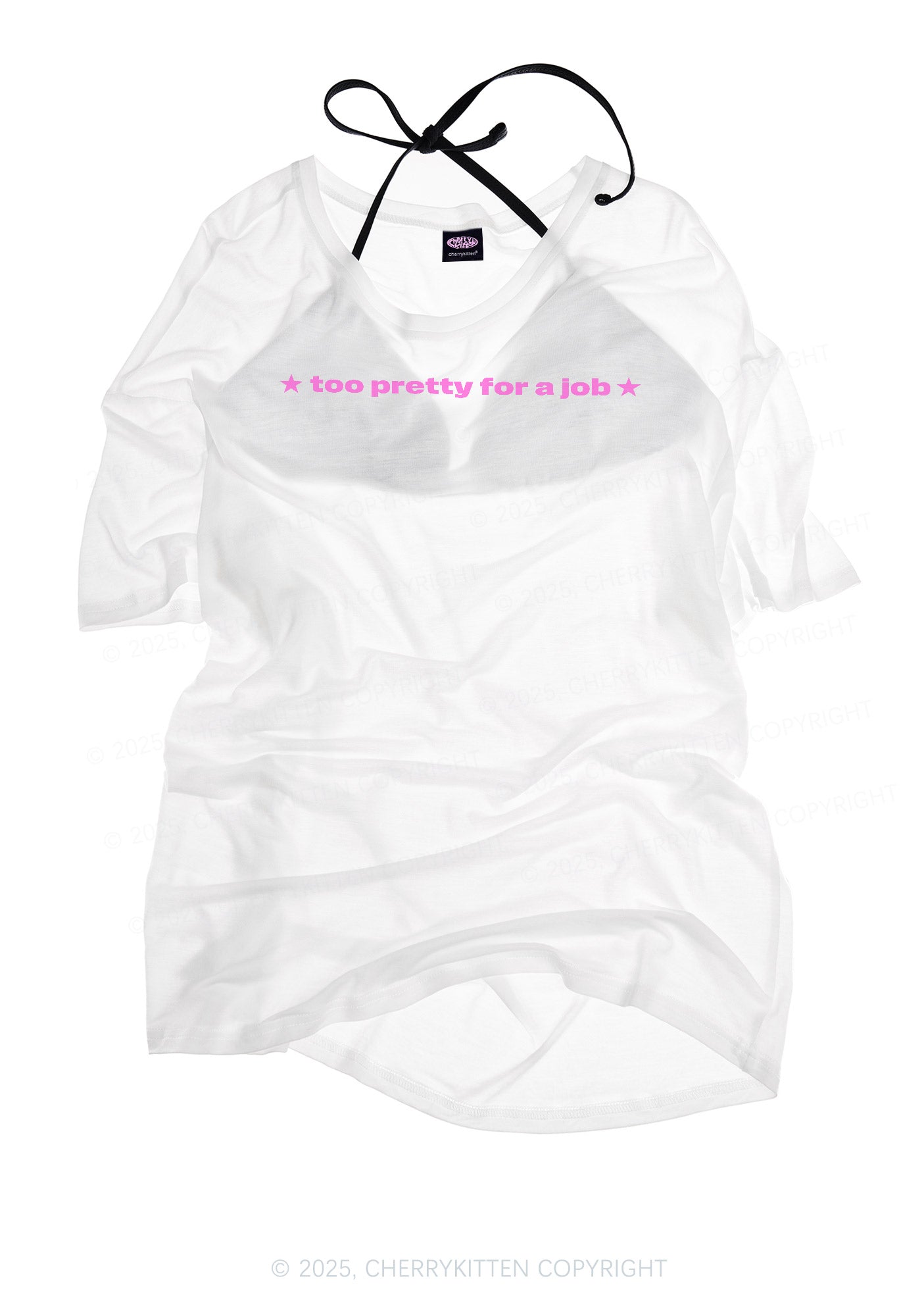 Too Pretty For Job Y2K Sheer Boyfriend Tee Cherrykitten
