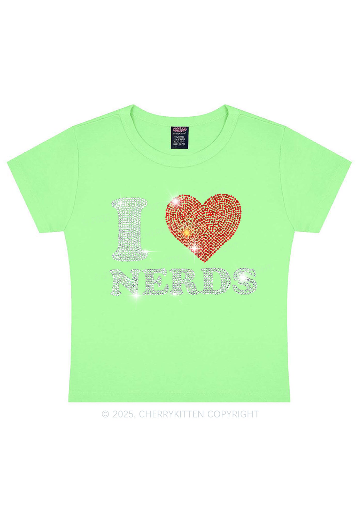 Rhinestone I Love Nerds Y2K Baby Tee Cherrykitten