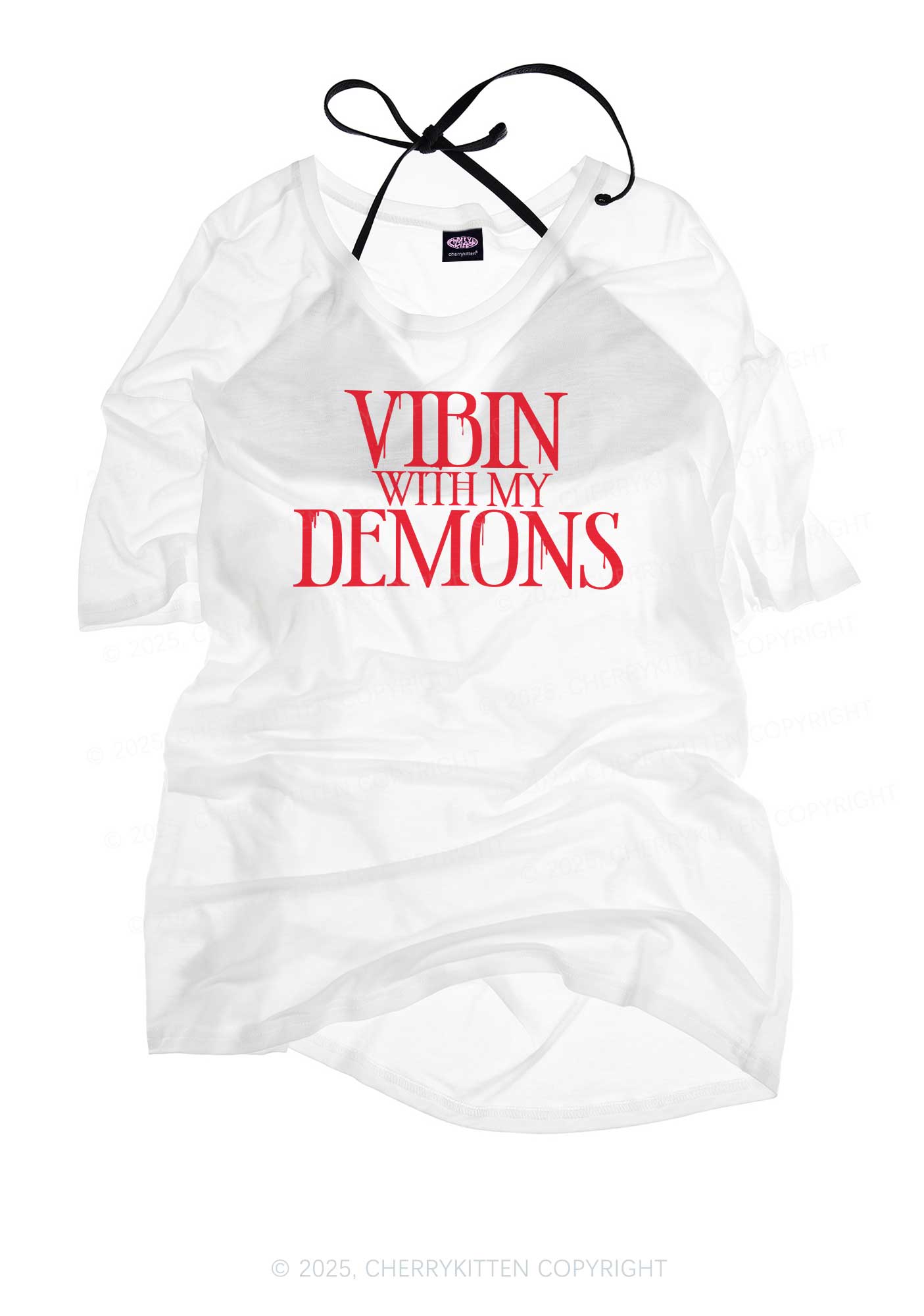Halloween Vibin With My Demons Y2K Sheer Boyfriend Tee Cherrykitten