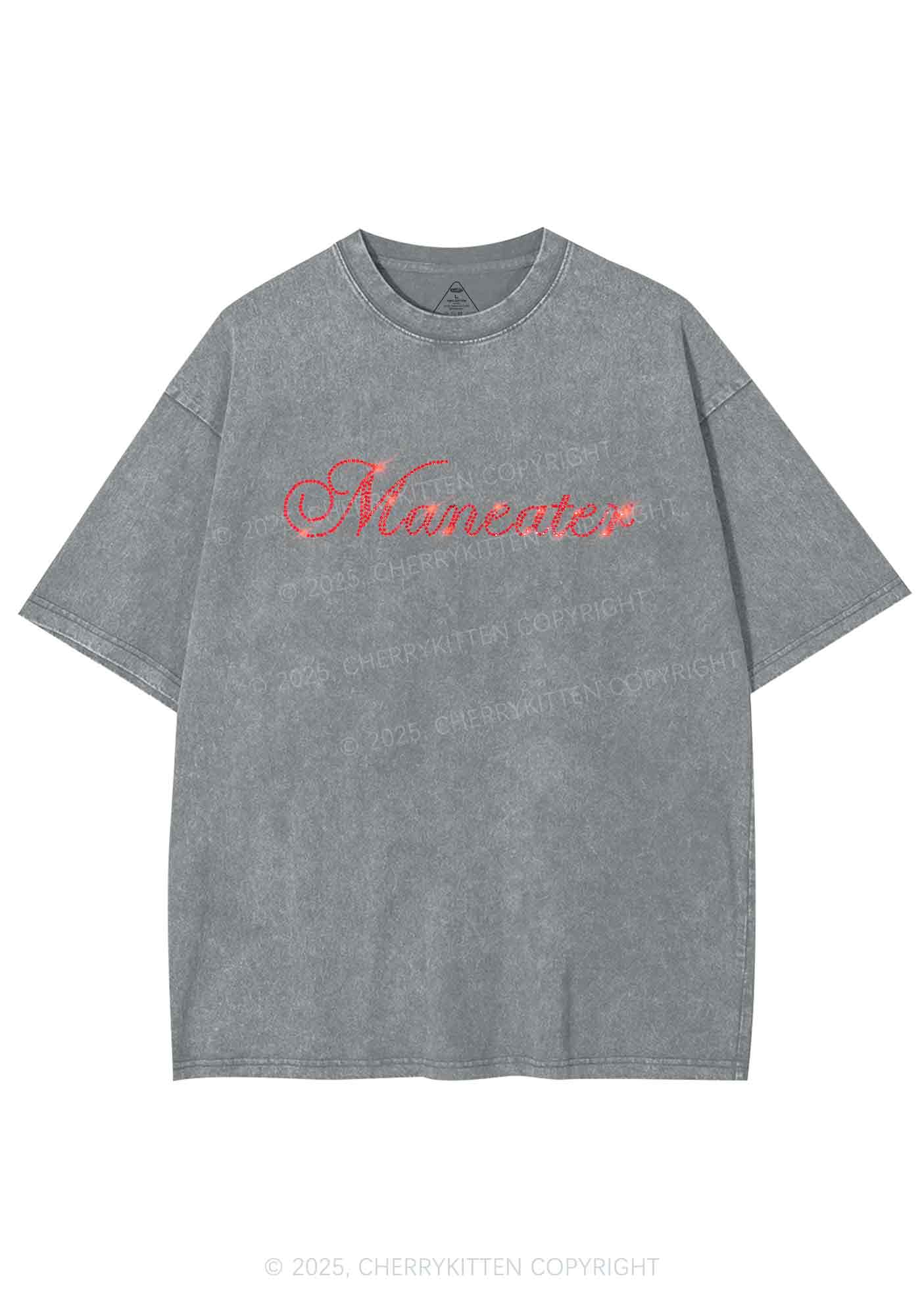 Rhinestone Maneater Y2K Shirts Washed Tee Cherrykitten