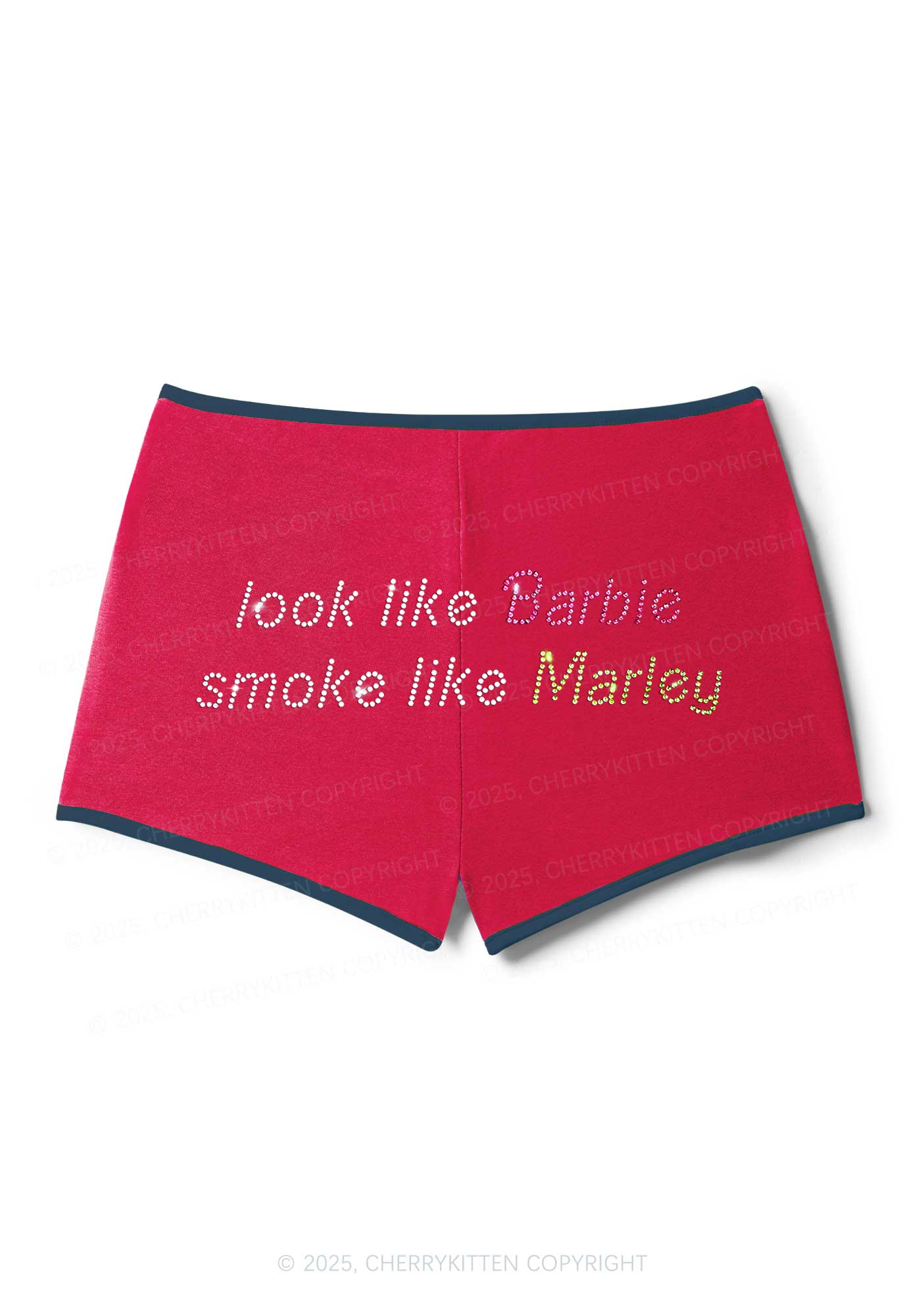Rhinestone Smoke Like Marley Y2K Booty Shorts Cherrykitten