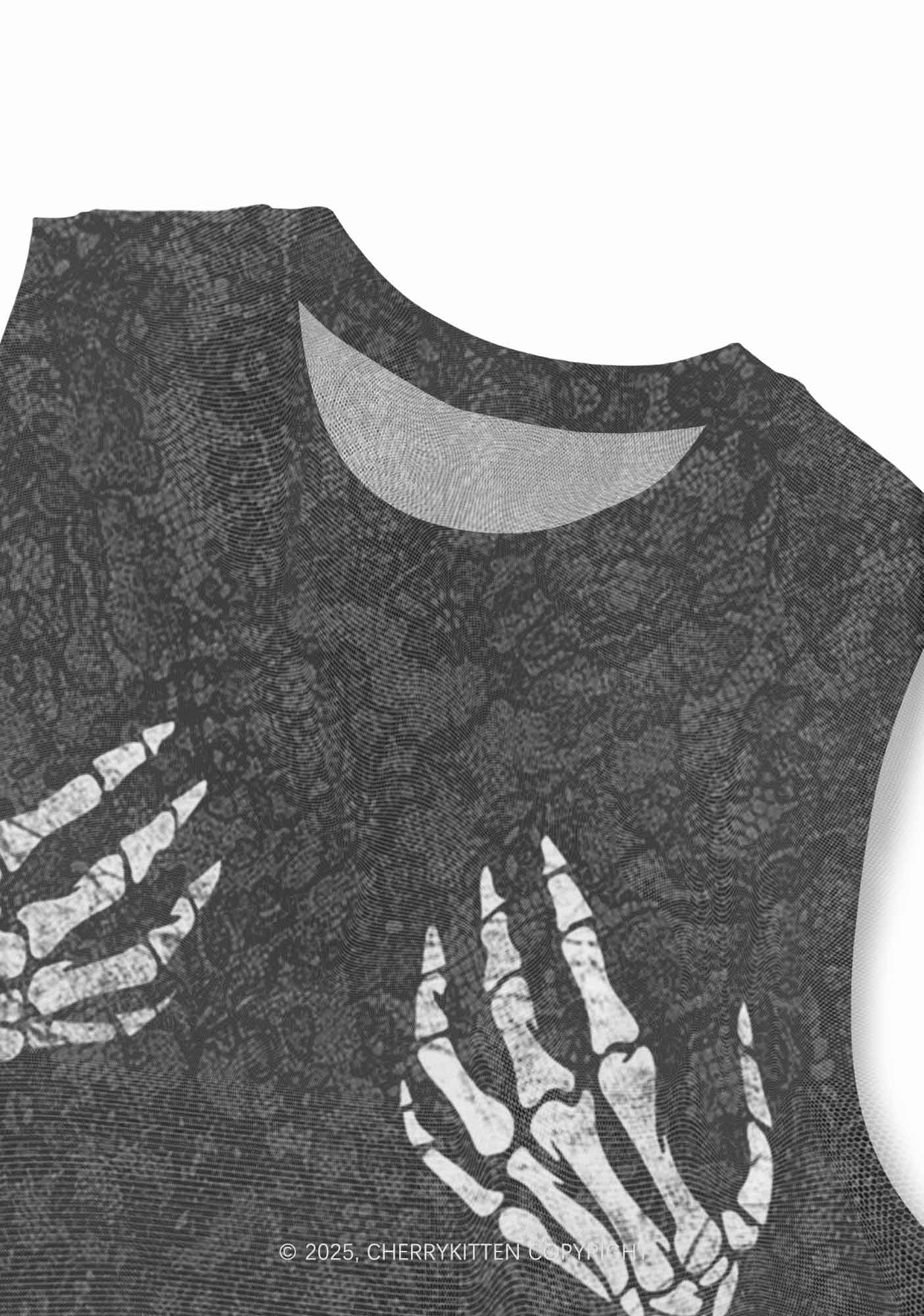 Skeleton Hand Txts Y2K Mesh Muscle Tank Cherrykitten