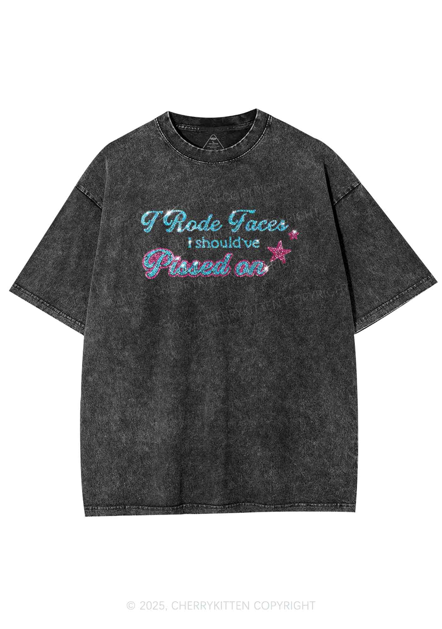Rhinestone I Rode Faces Y2K Shirts Washed Tee Cherrykitten