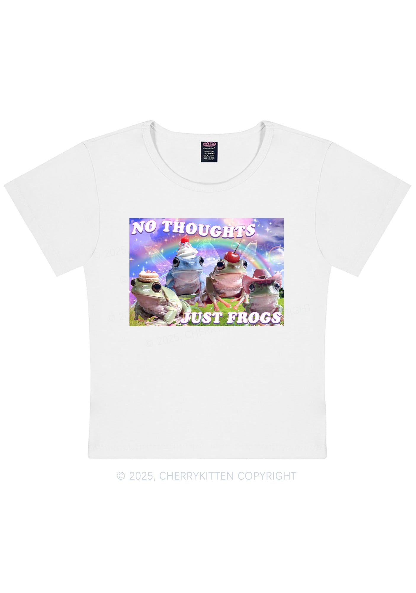 No Thoughts Just Frogs Y2K Baby Tee Cherrykitten