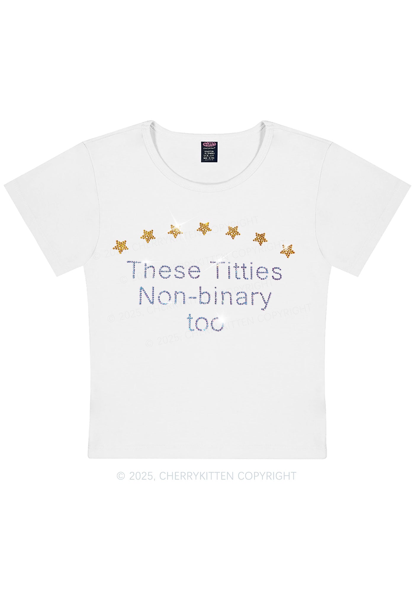 Curvy Rhinestone Txtties Nonbinary Too Y2K Baby Tee Cherrykitten