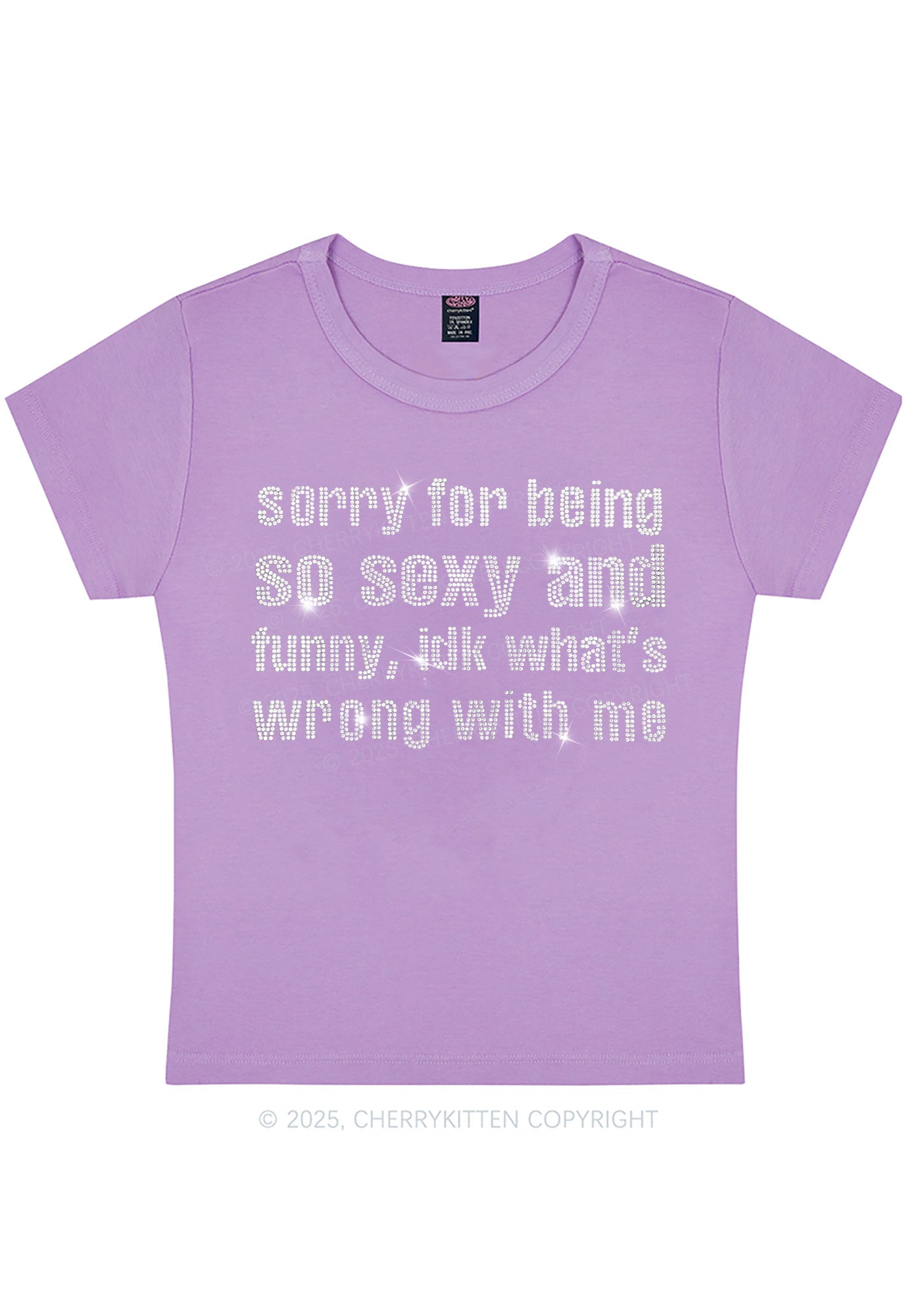 Rhinestone Sorry For Being So Funny Y2K Baby Tee Cherrykitten