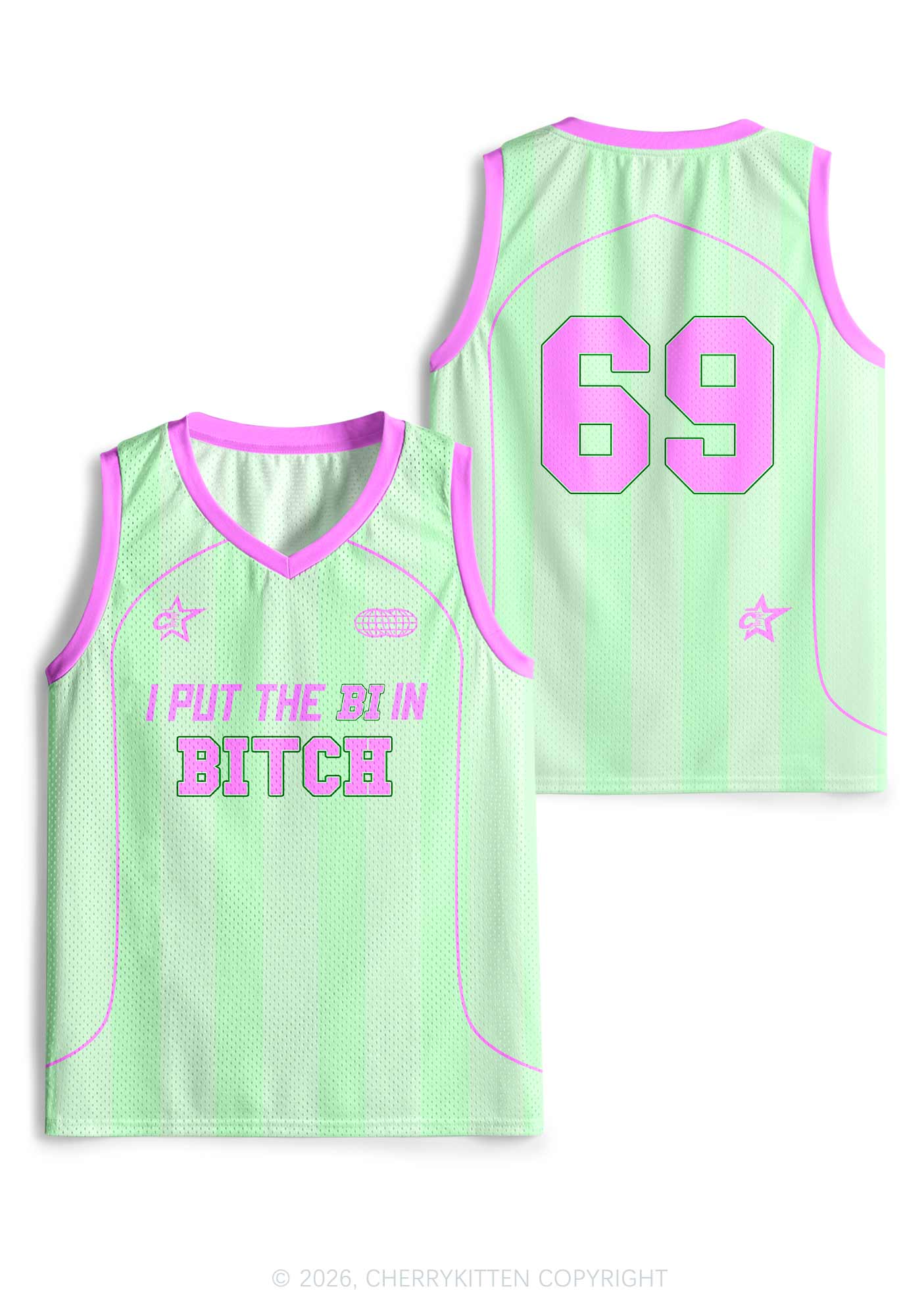 Mint Green I Put The Bi In Bxxch Pride Y2K Sport Jersey Tank Cherrykitten