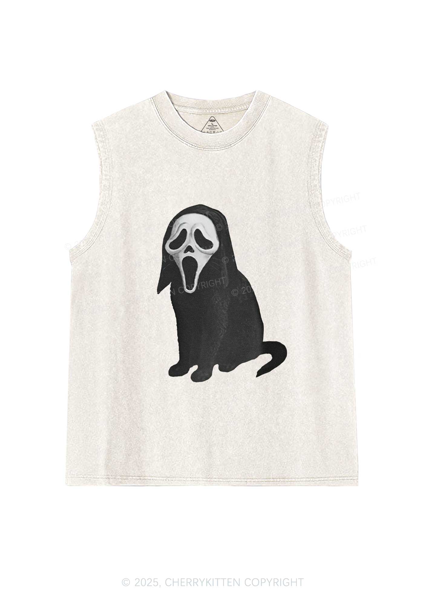 Halloween Ghostcat Y2K Washed Muscle Tank Cherrykitten
