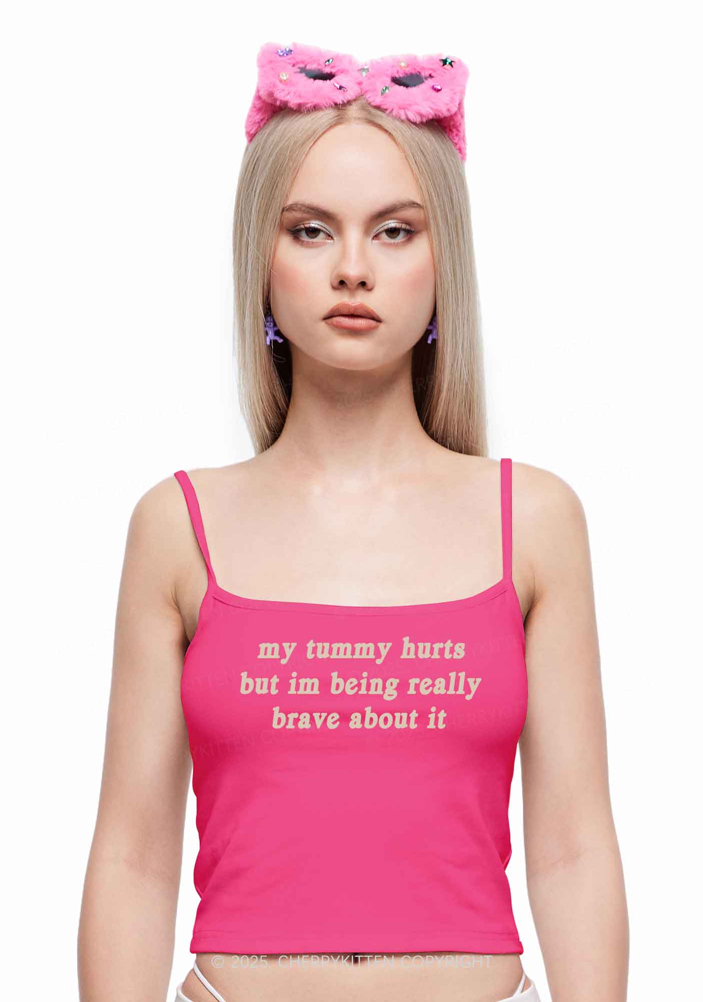 Im Being Really Brave About It Y2K Spaghetti Strap Cami Cherrykitten