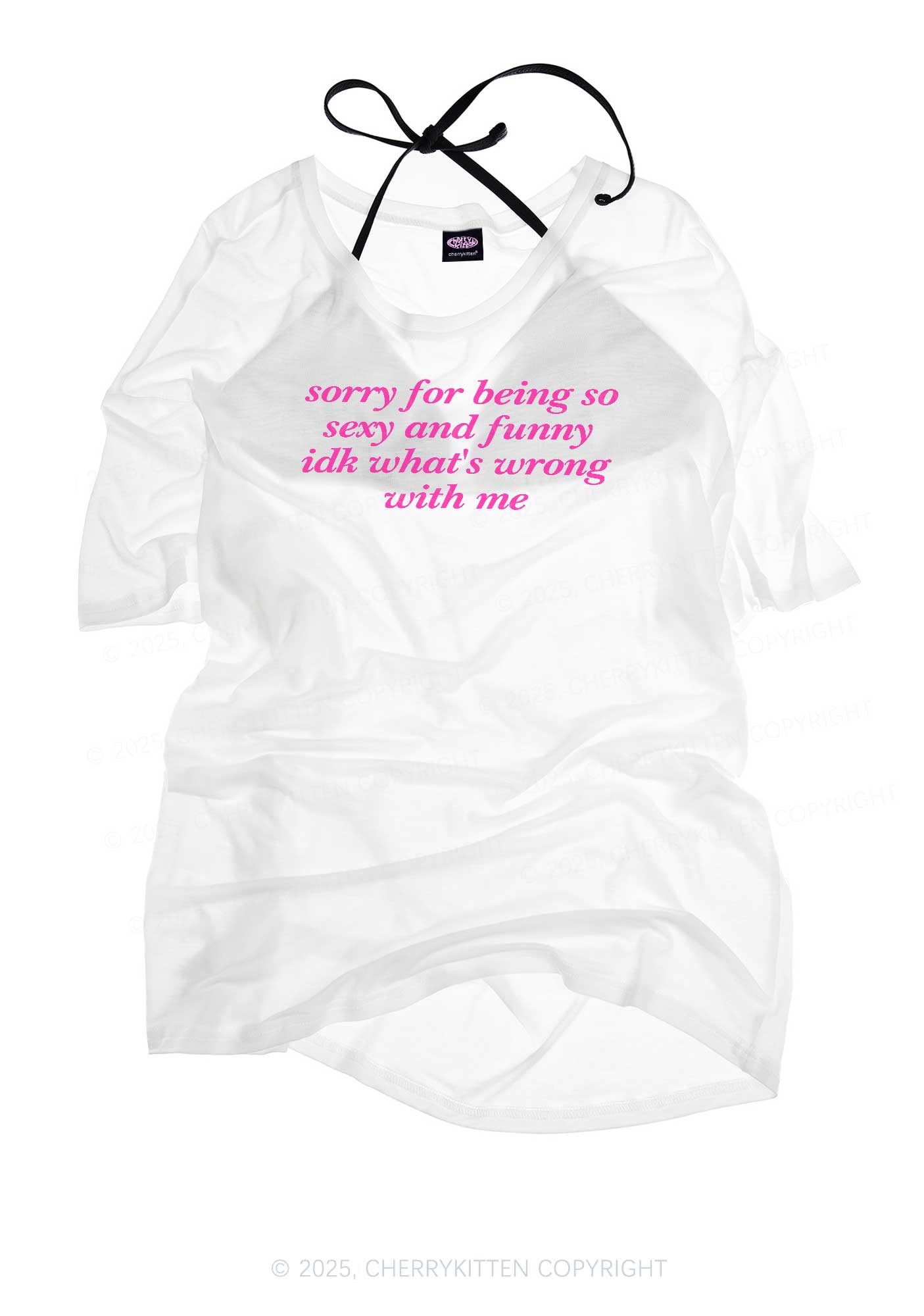 Sorry For Being So Funny Y2K Sheer Boyfriend Tee Cherrykitten