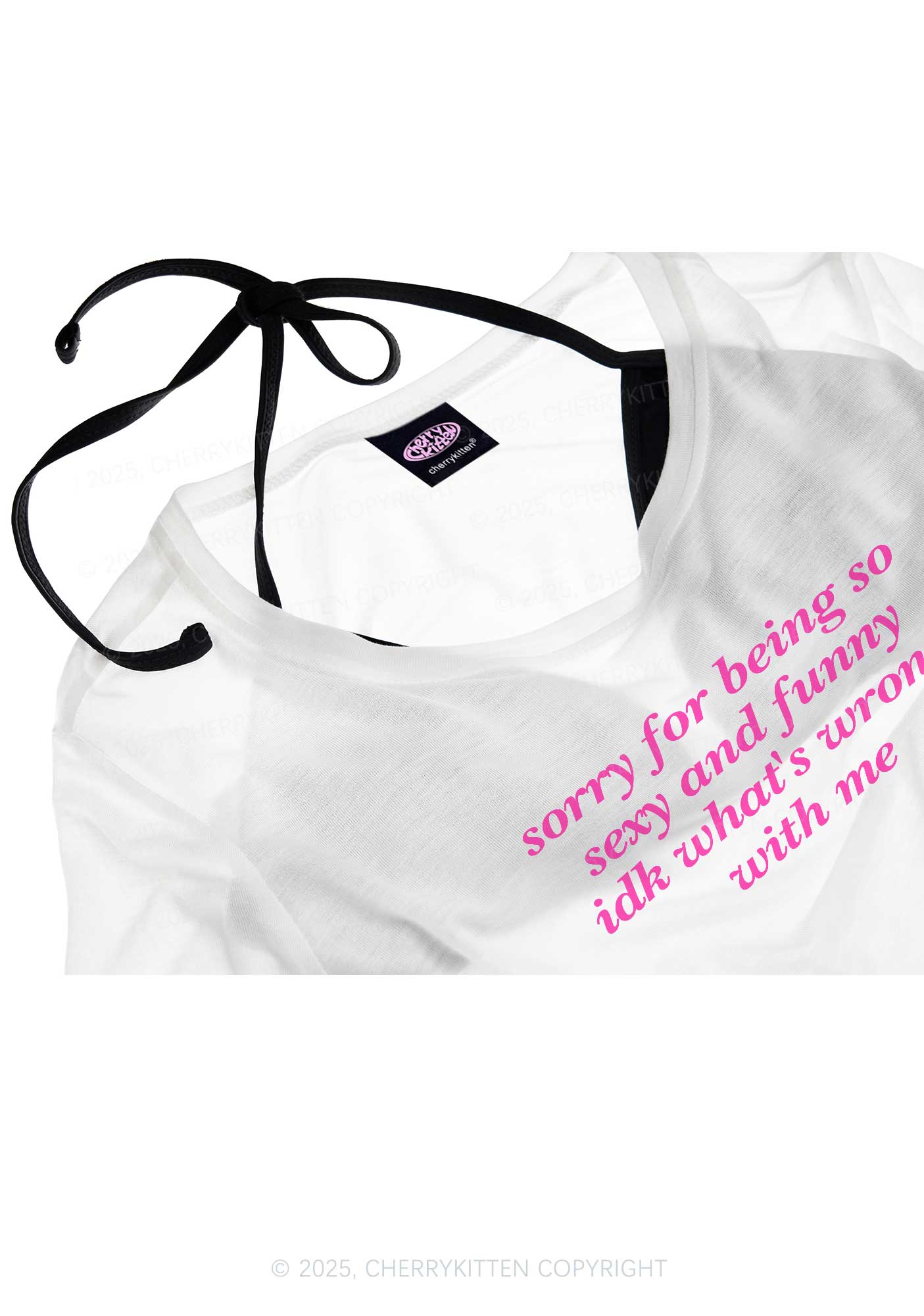 Sorry For Being So Funny Y2K Sheer Crop Tee Cherrykitten