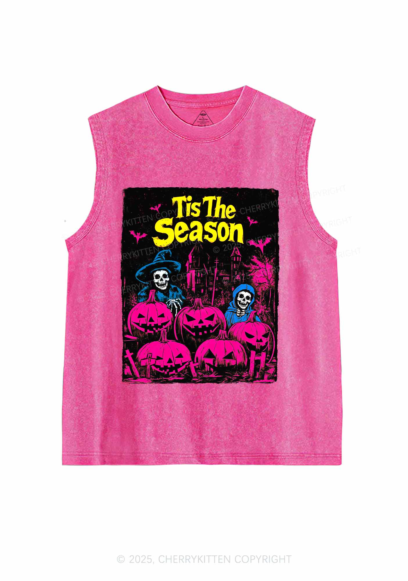 Halloween Tis The Season Skull Y2K Washed Muscle Tank Cherrykitten