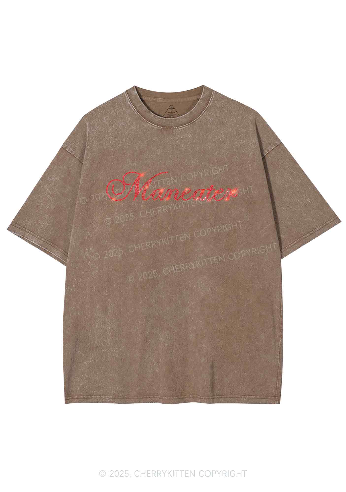 Rhinestone Maneater Y2K Shirts Washed Tee Cherrykitten