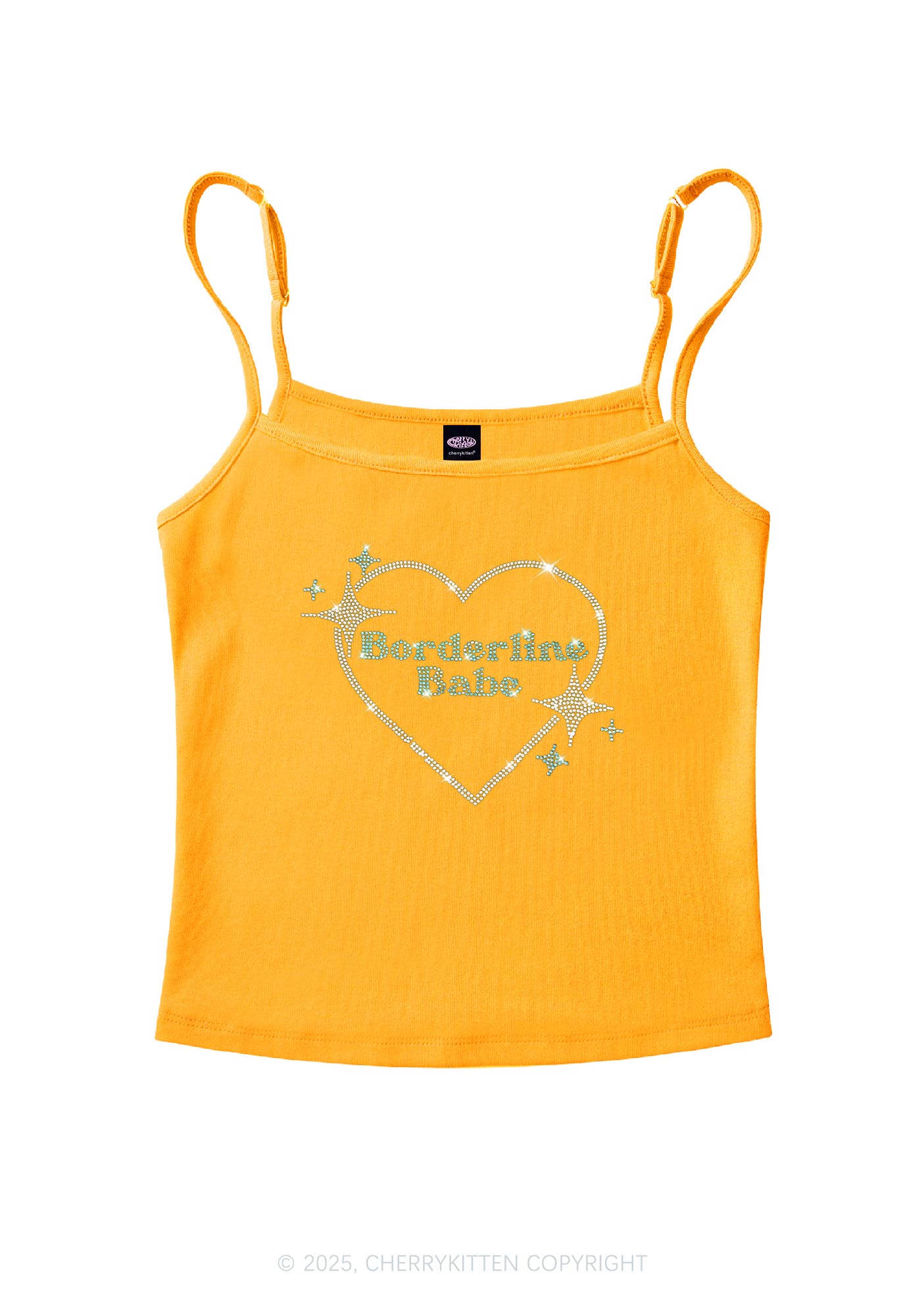 Rhinestone Borderline Personality Babe Y2K Spaghetti Strap Cami Cherrykitten