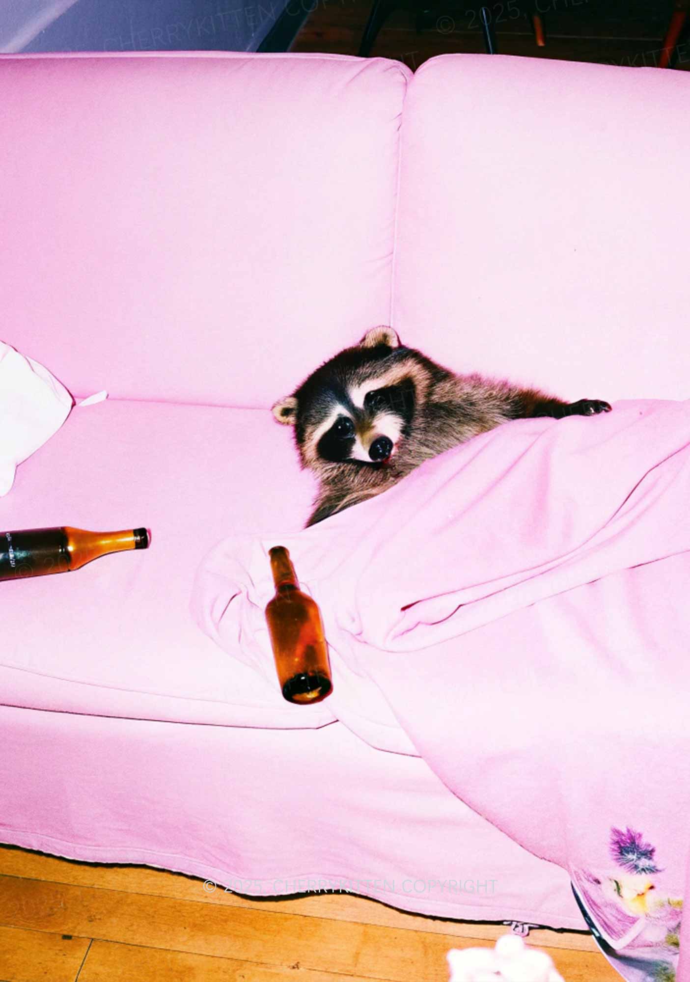 Pink Couch Raccoon Y2K Print Slip Dress Cherrykitten