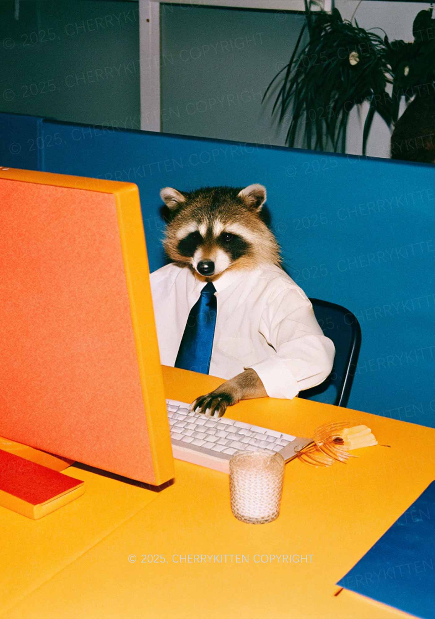 Office Raccoon Y2K Print Slip Dress Cherrykitten