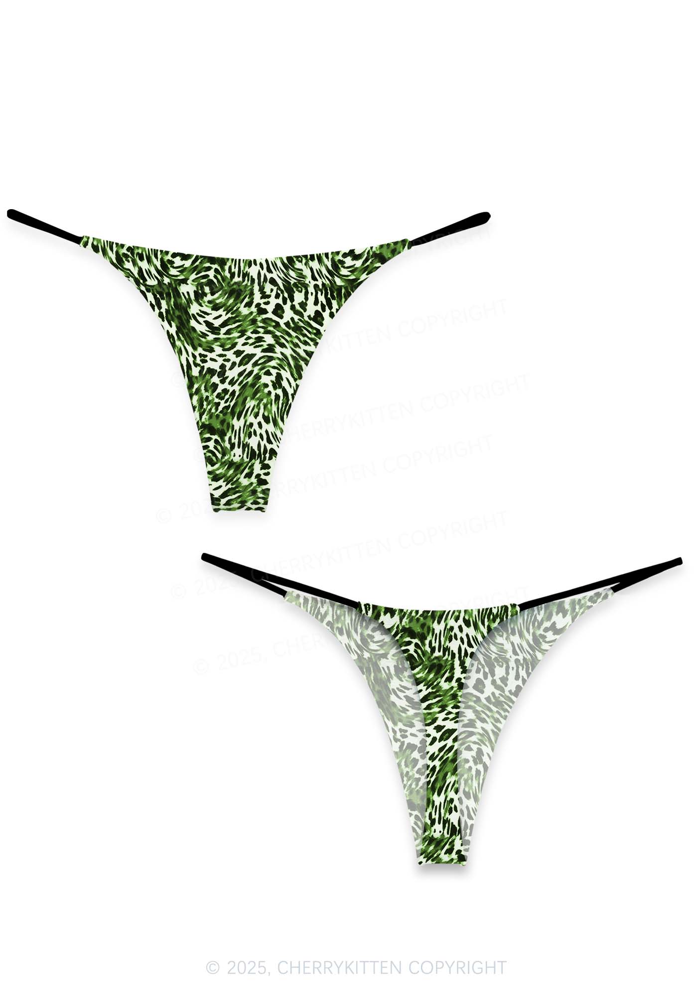 Retro Green Leopard St Patricks Y2K Print Bikini String Thong Cherrykitten