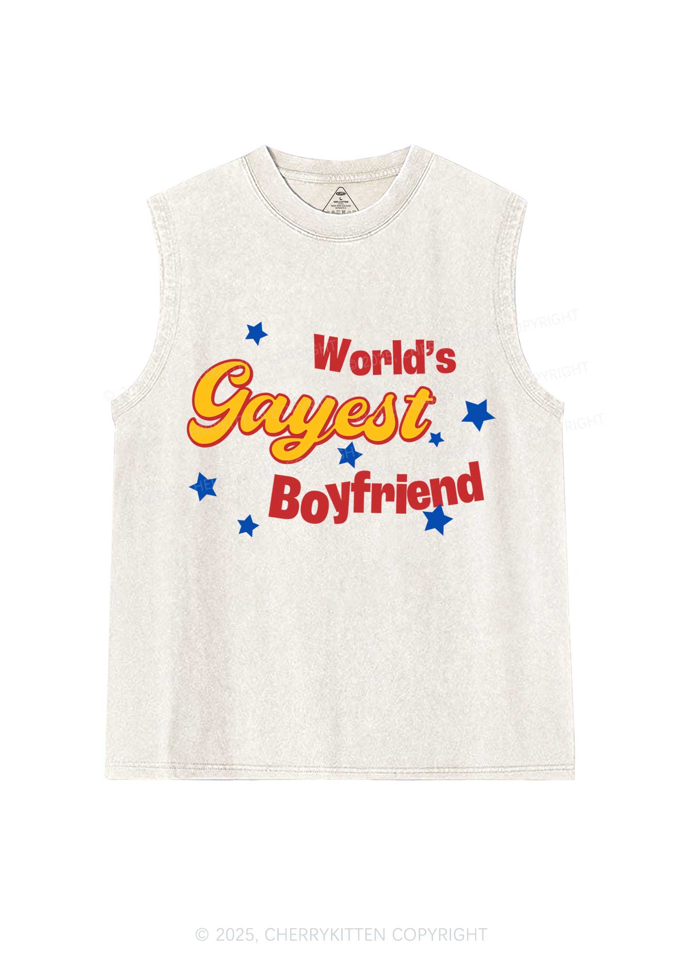Worlds Gayest Boyfriend Pride Y2K Washed Muscle Tank Cherrykitten