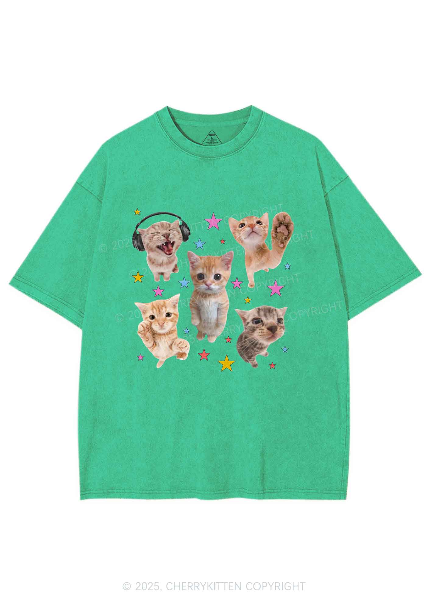 Adorable Cats Y2K Shirts Washed Tee Cherrykitten