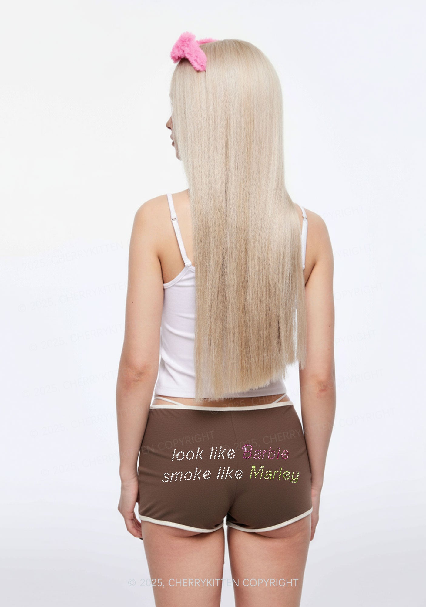 Rhinestone Smoke Like Marley Y2K Booty Shorts Cherrykitten