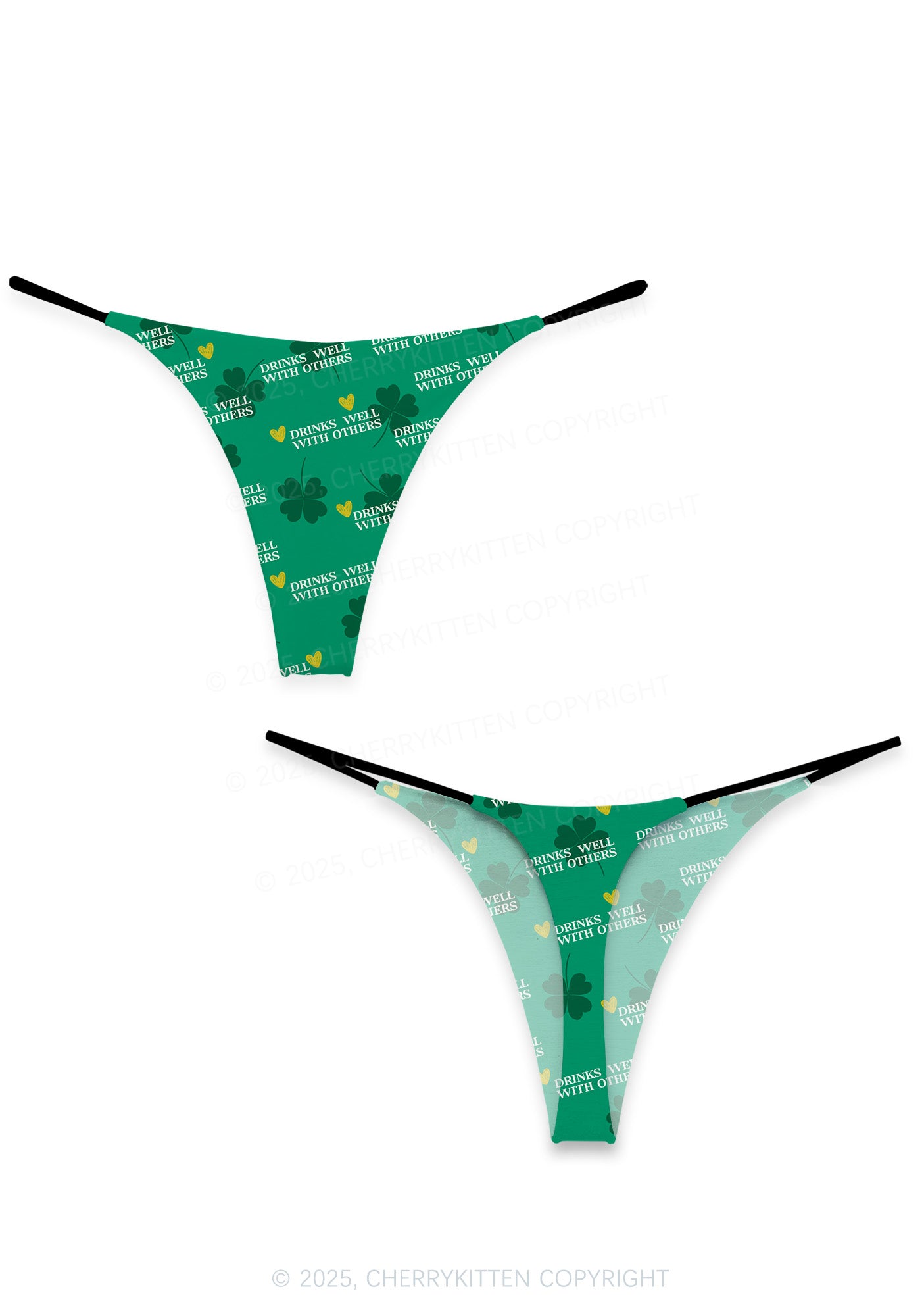 Drinks Well With Others St Patricks Y2K Print Bikini String Thong Cherrykitten