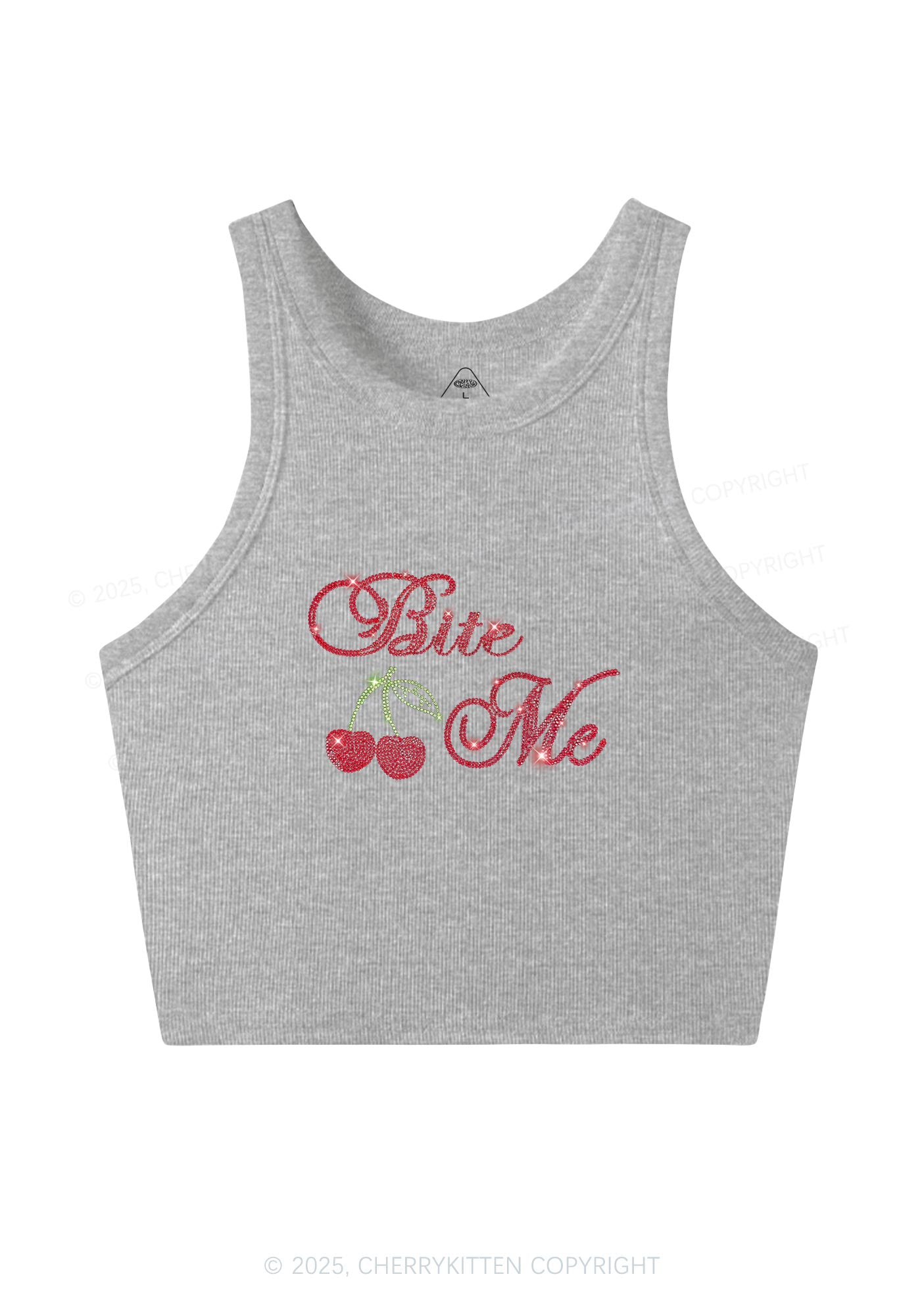 Rhinestone Red Cherry Bite Me Y2K Crop Tank Top Cherrykitten