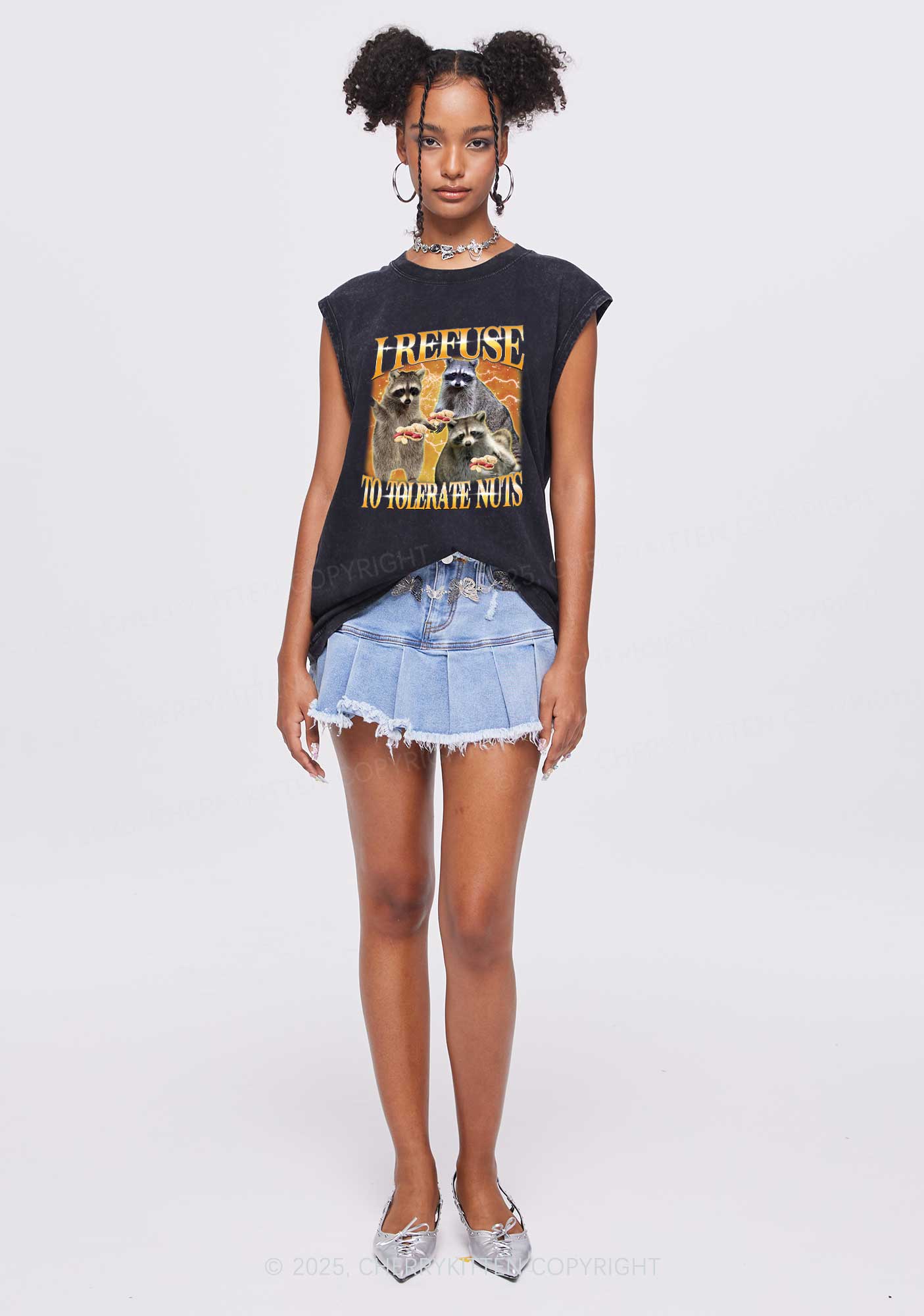 Retro Raccoon Nuts Y2K Washed Muscle Tank Cherrykitten