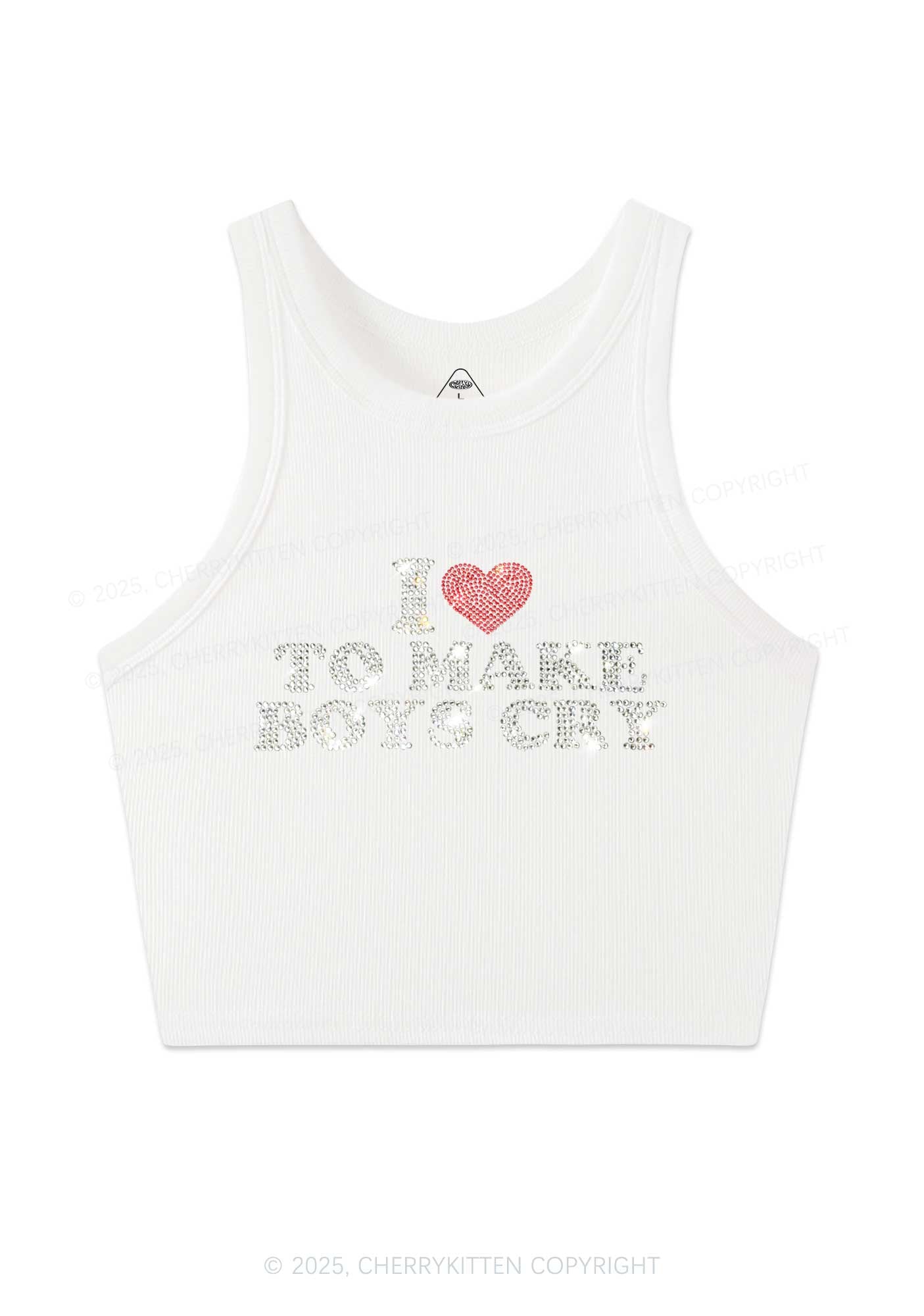 Rhinestone Love To Make Boys Cry Y2K Crop Tank Top Cherrykitten
