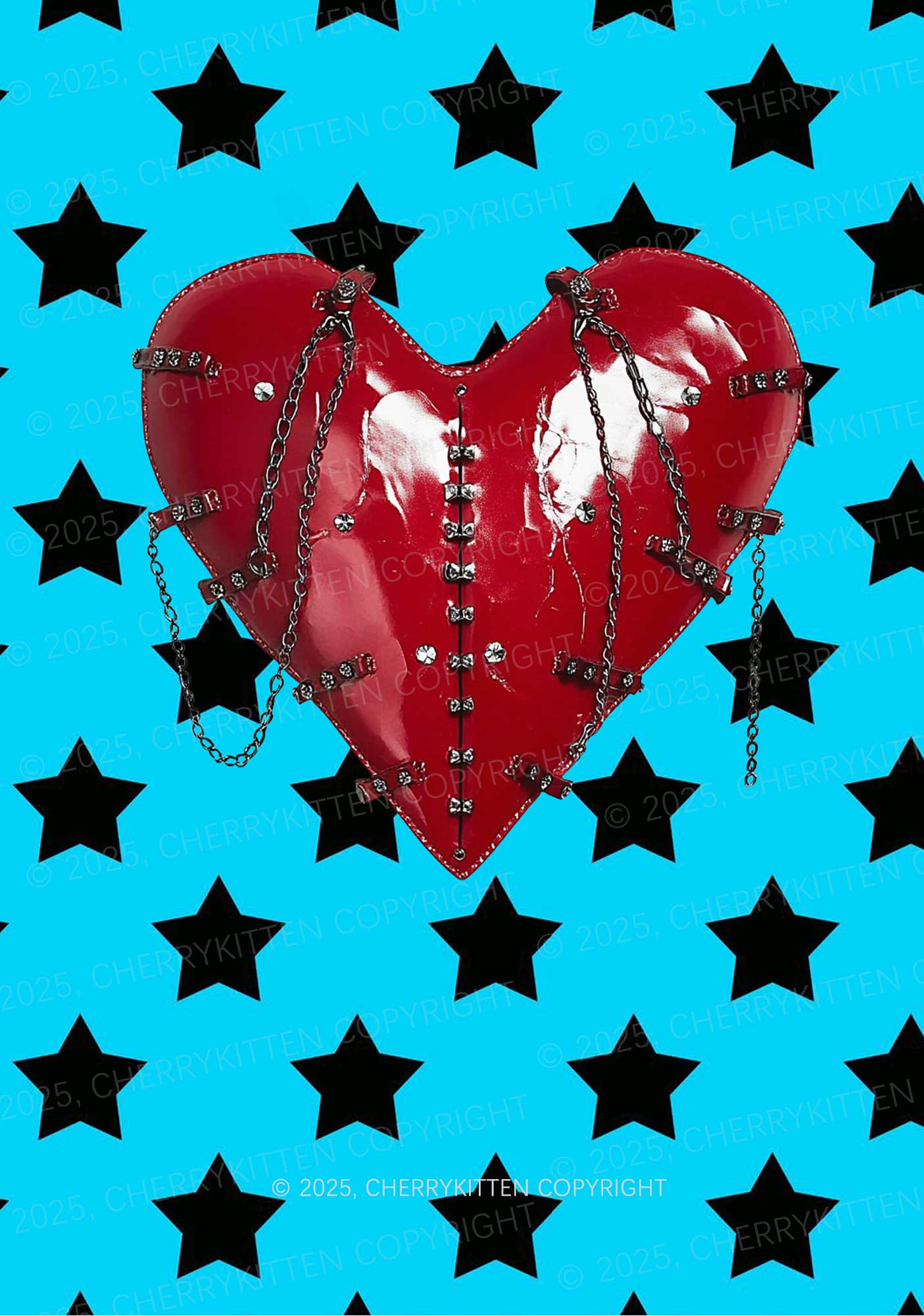 Punk Red Heart Y2K Print Slip Dress Cherrykitten