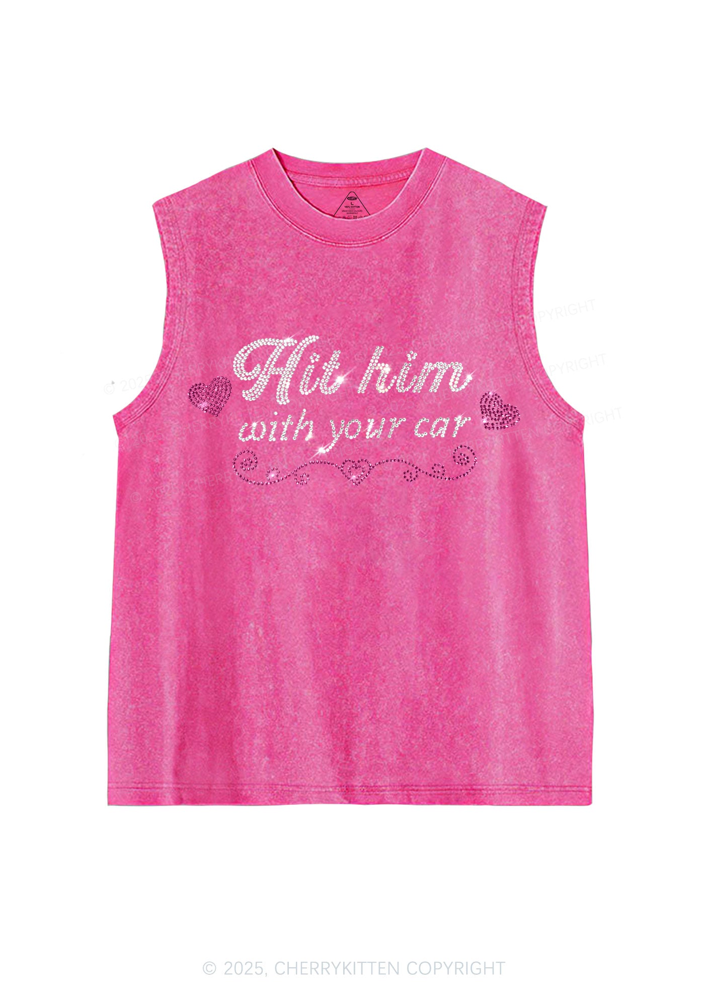 Rhinestone Hit Him Y2K Washed Muscle Tank Cherrykitten