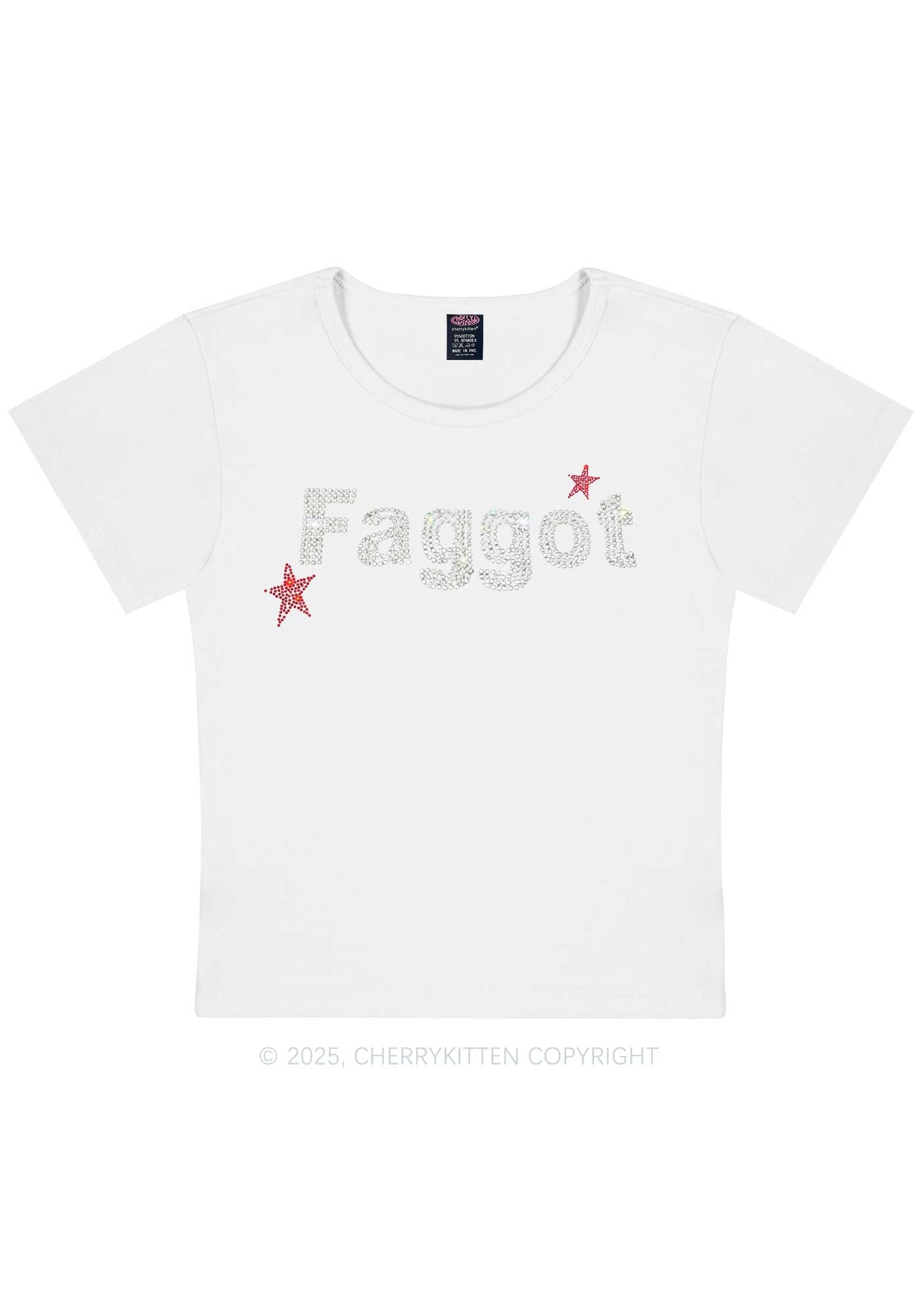 Rhinestone Faggot Pride Y2K Baby Tee Cherrykitten