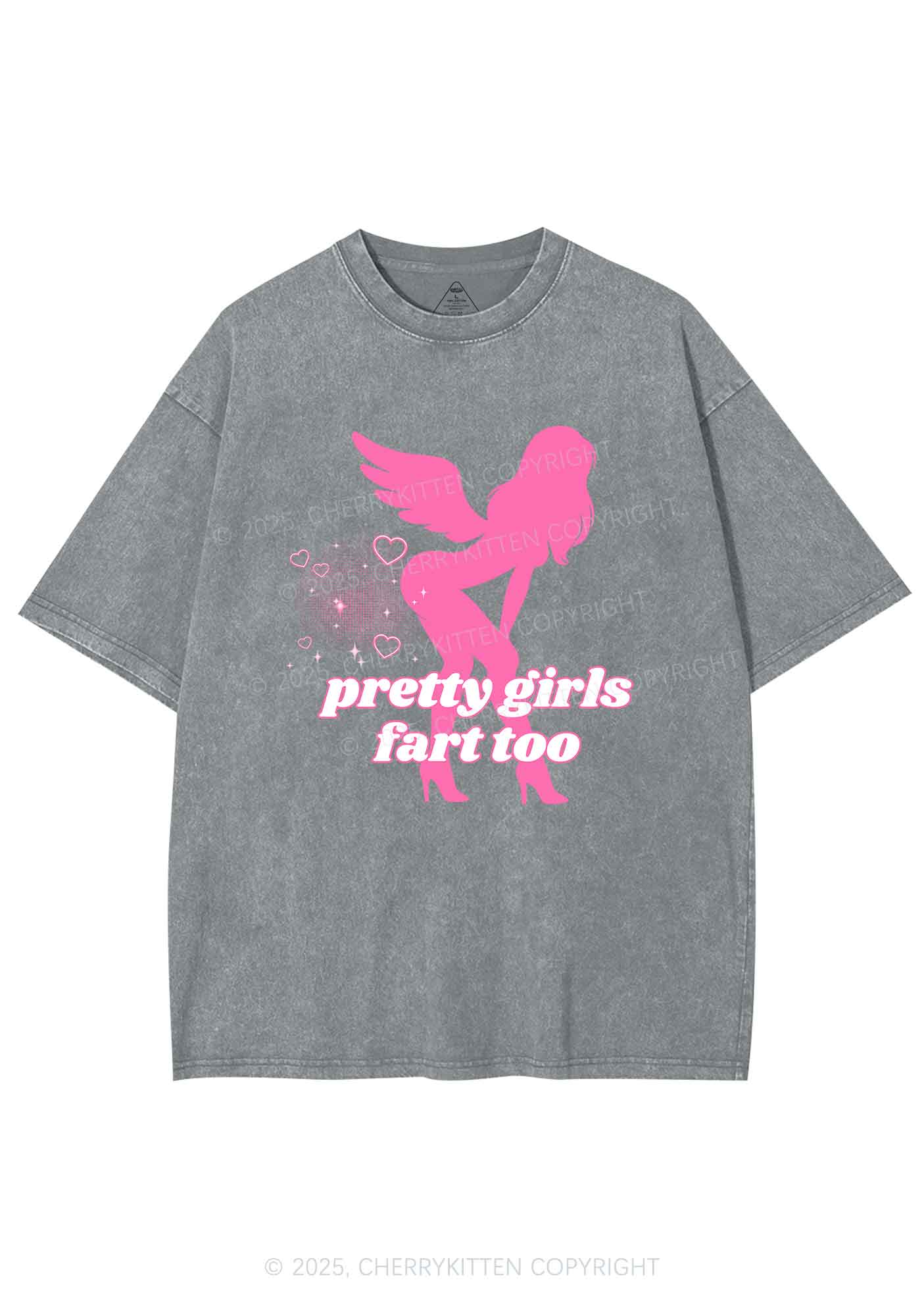 Pretty Girls Fart Too Y2K Shirts Washed Tee Cherrykitten