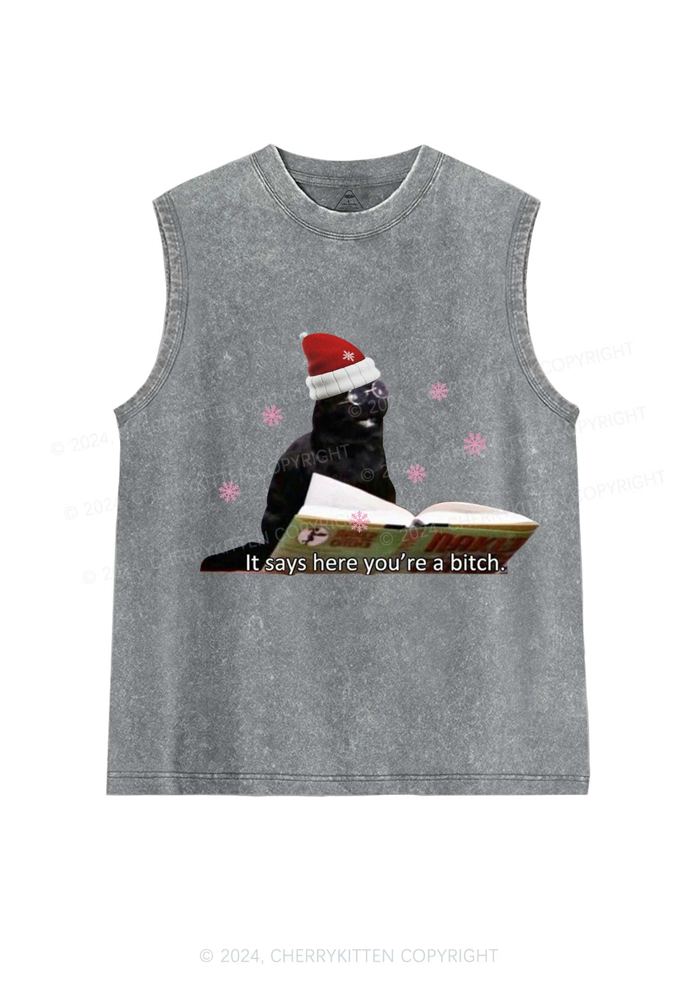 Christmas Cat Bxxch Y2K Washed Tank Cherrykitten