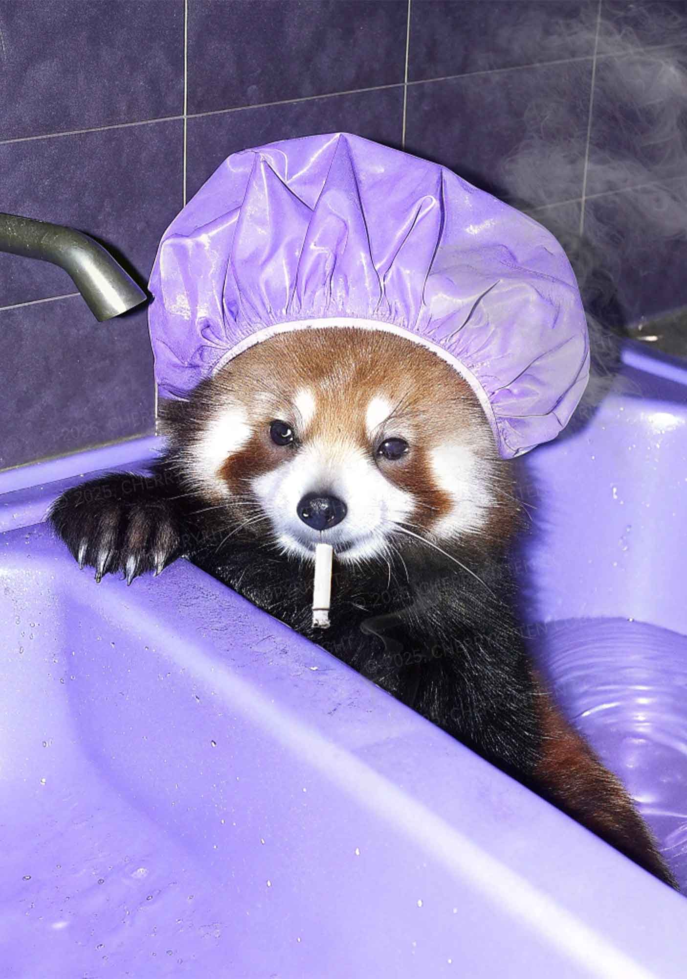 Purple Bath Smoking Raccoon Y2K Mesh Crop Top Cherrykitten