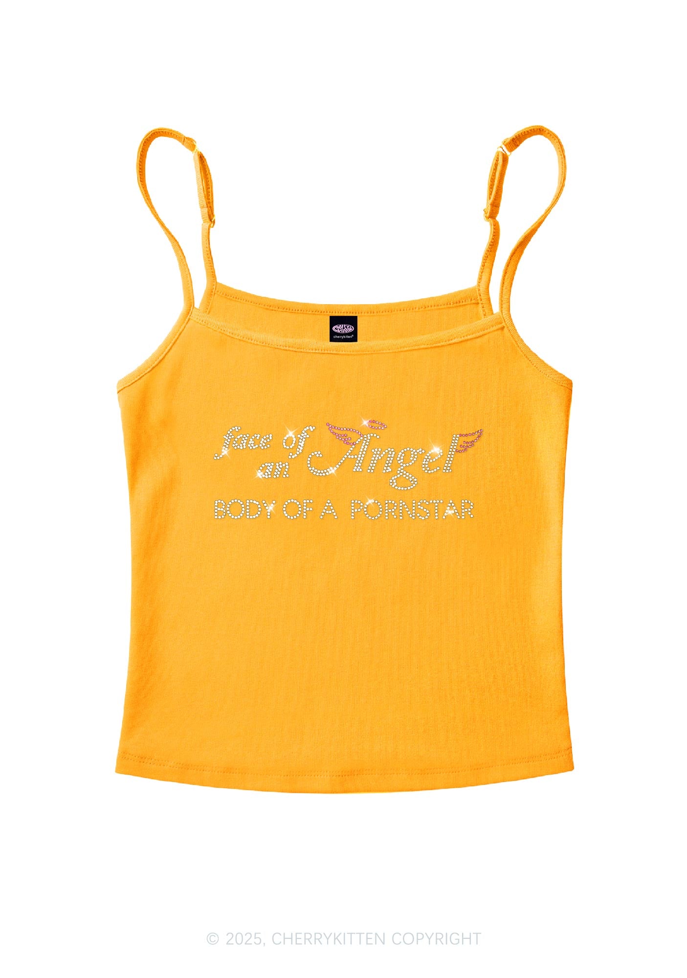 Rhinestone Face Of An Angel Y2K Spaghetti Strap Cami Cherrykitten