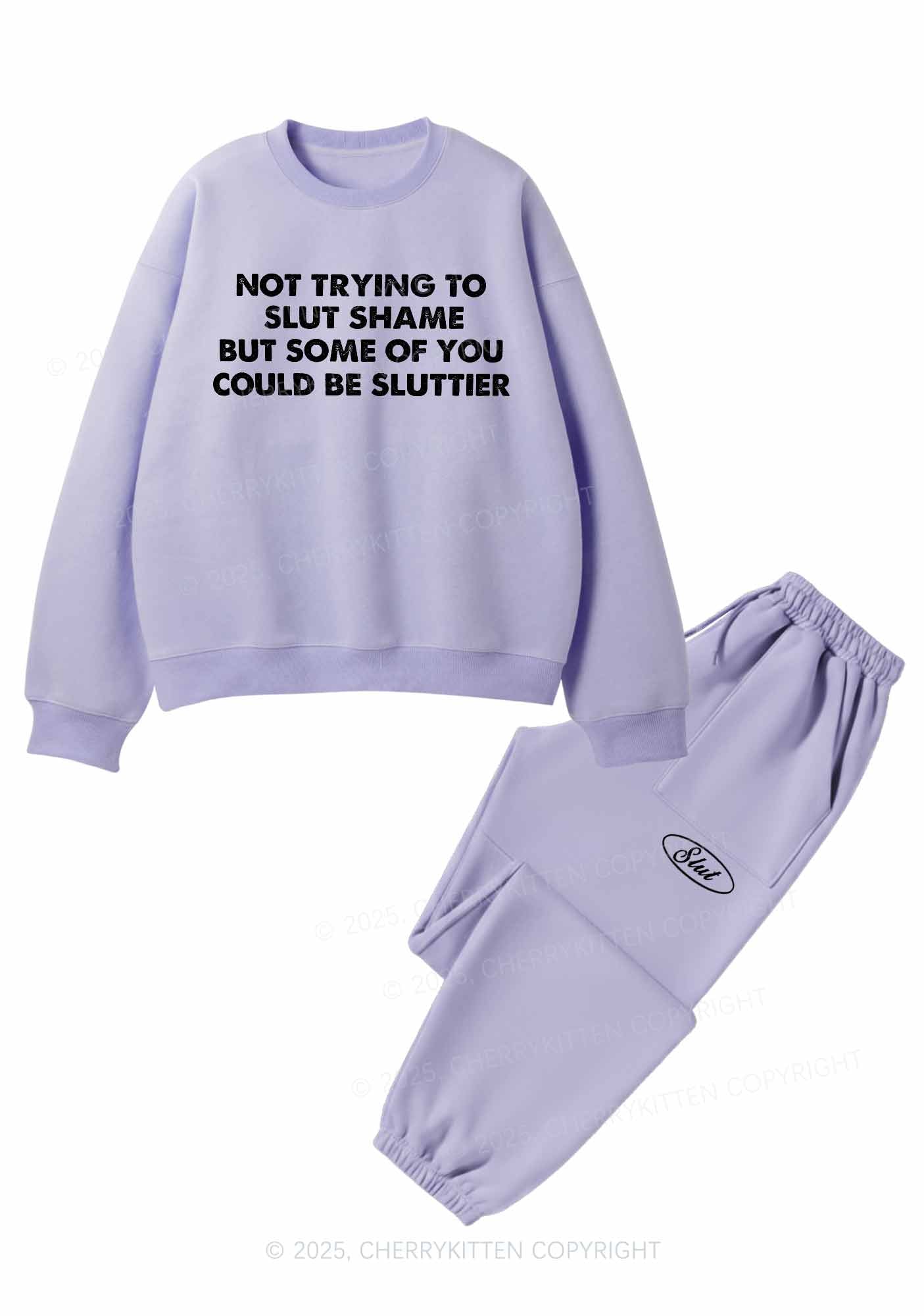 Not Trying To Slxt Shame Y2K Fleece Sweatshirts Set Cherrykitten