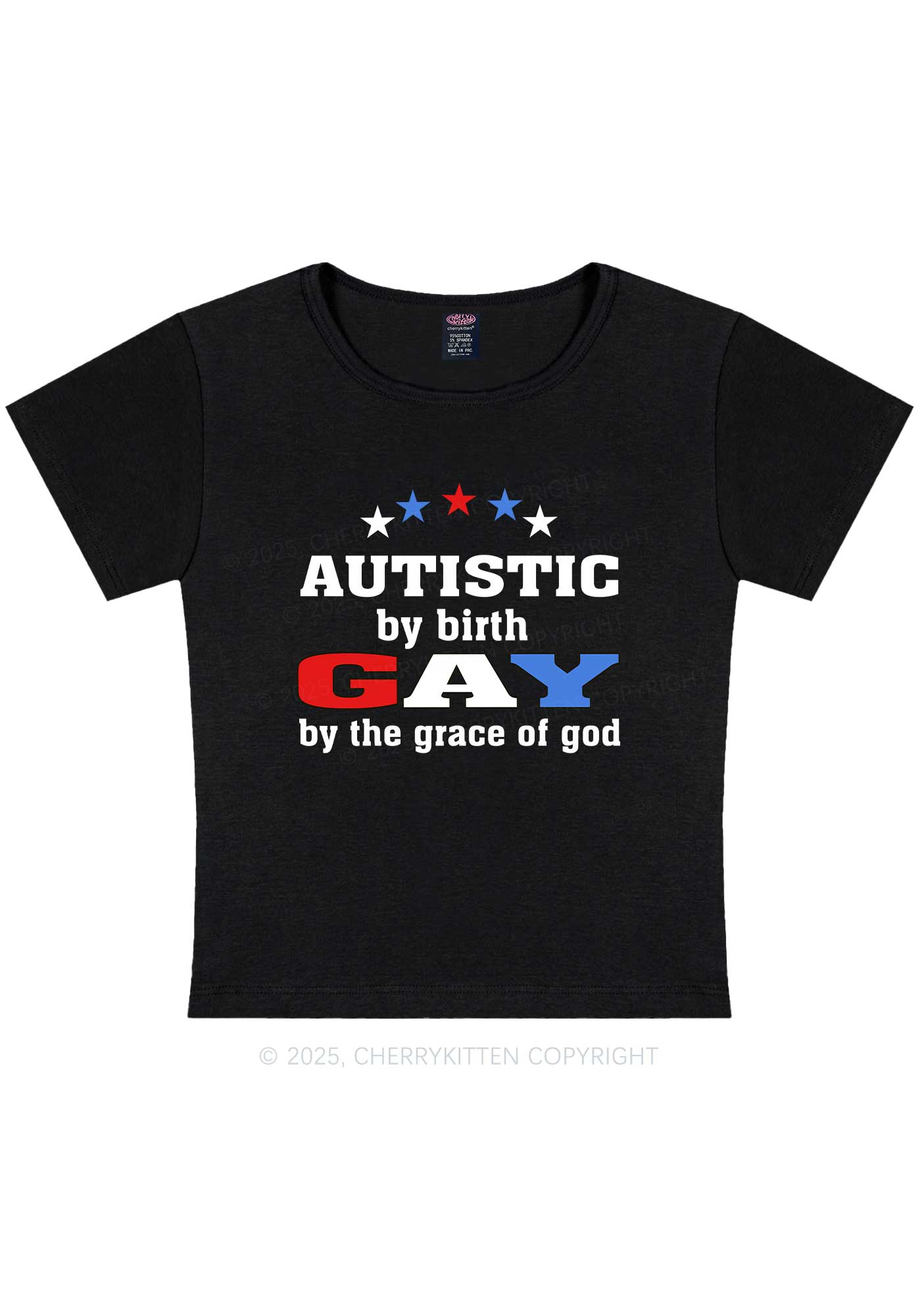 Autistic By Birth Gay Pride Y2K Baby Tee Cherrykitten