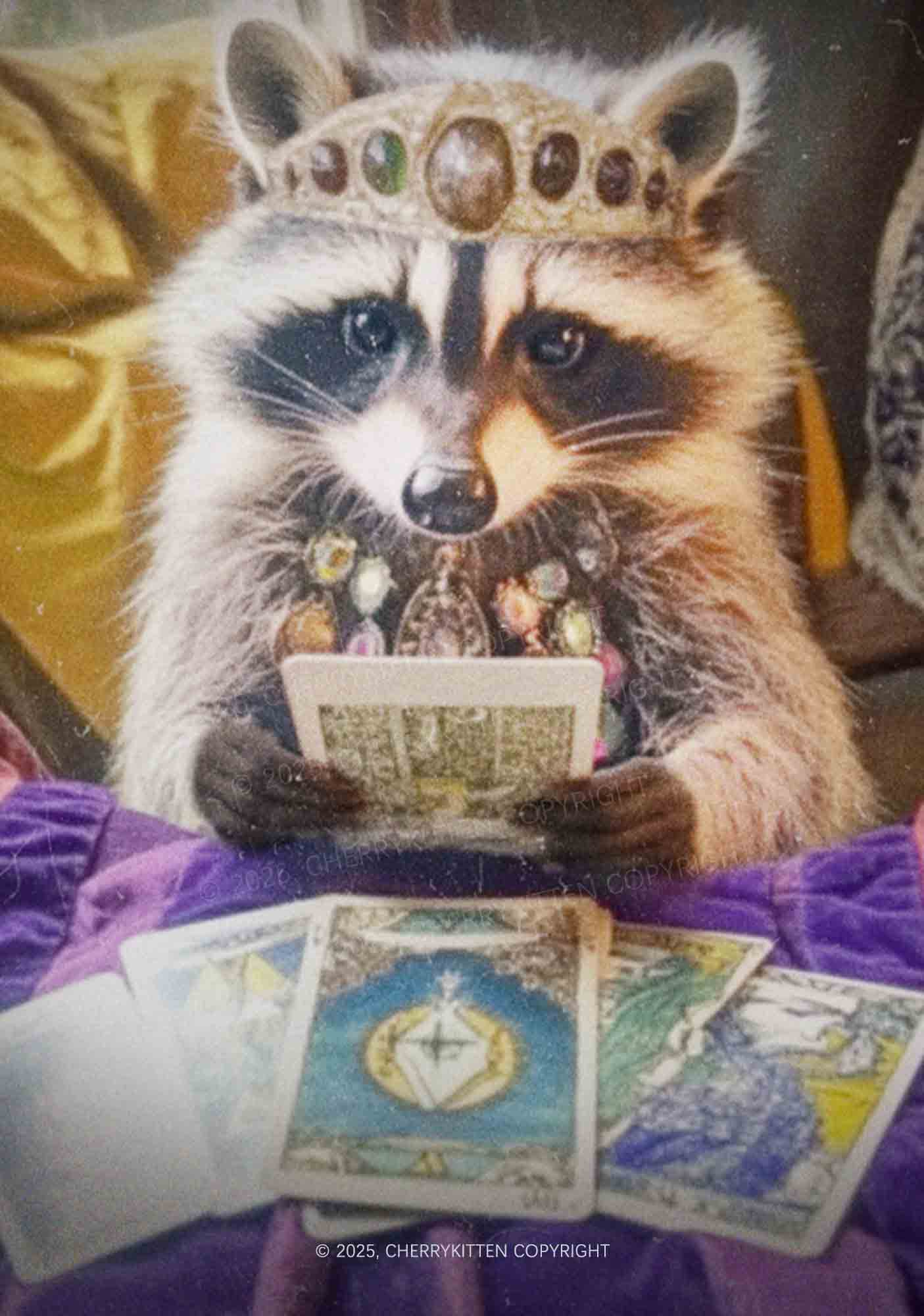 Tarot Raccoon Y2K Mesh Long Sleeve Crop Top Cherrykitten