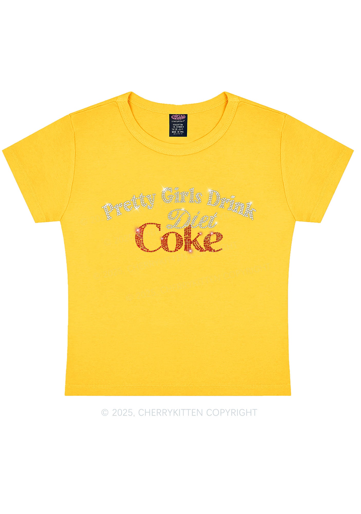 Rhinestone Pretty Girls Drink Diet Coke Y2K Baby Tee Cherrykitten