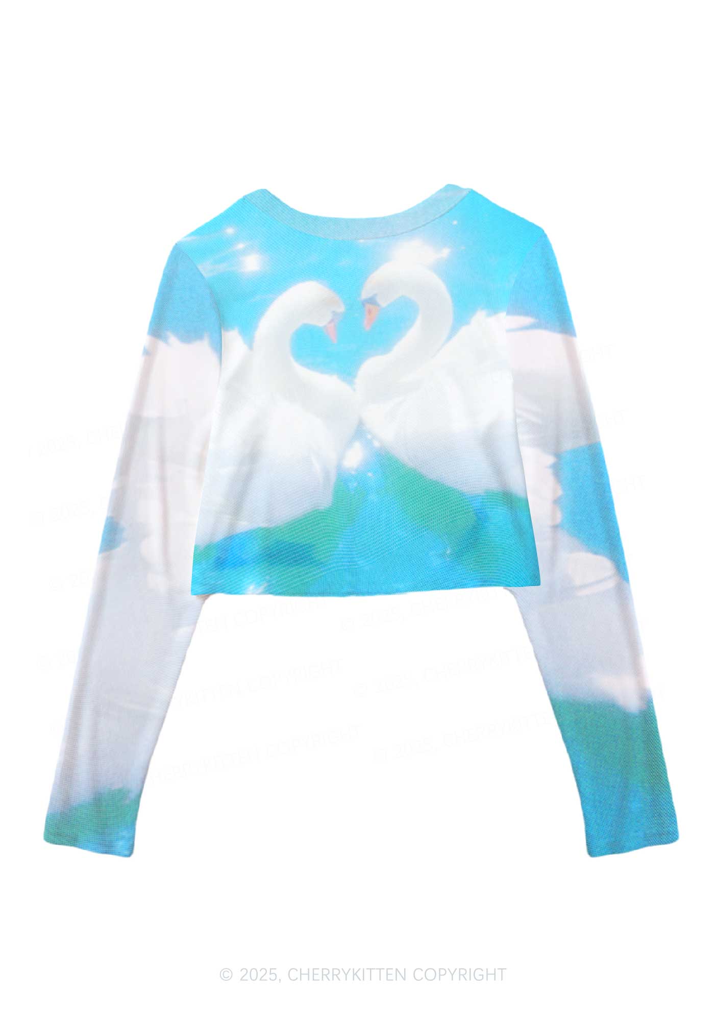 Swan Lovers Y2K Mesh Long Sleeve Crop Top Cherrykitten