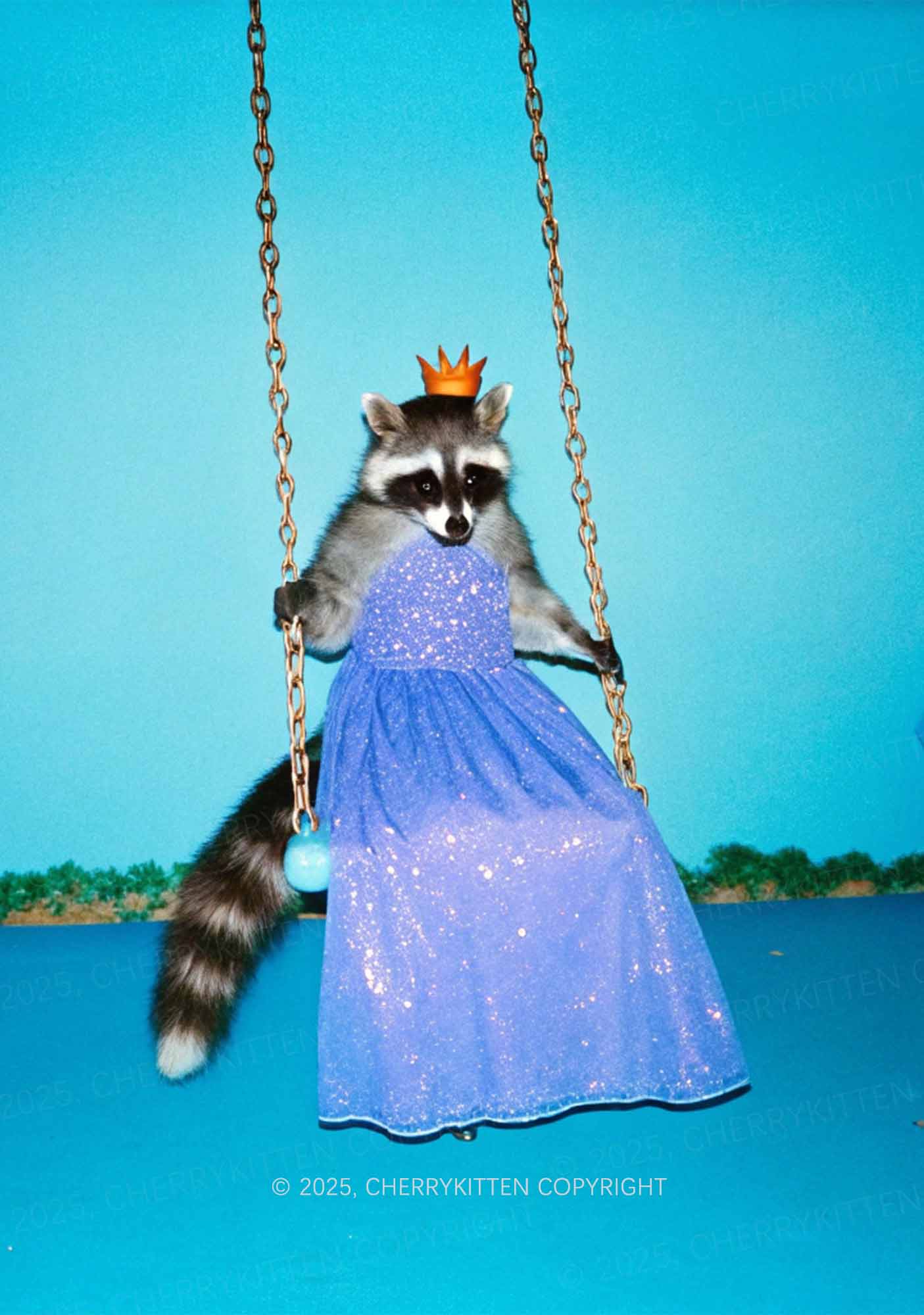 Princess Raccoon Y2K Print Slip Dress Cherrykitten