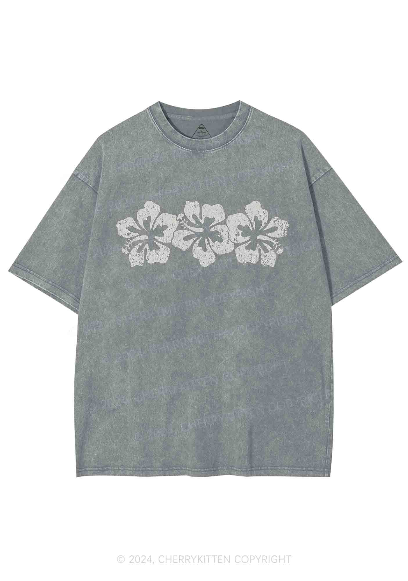 Vintage Hibiscus Flower Y2K Washed Tee Cherrykitten