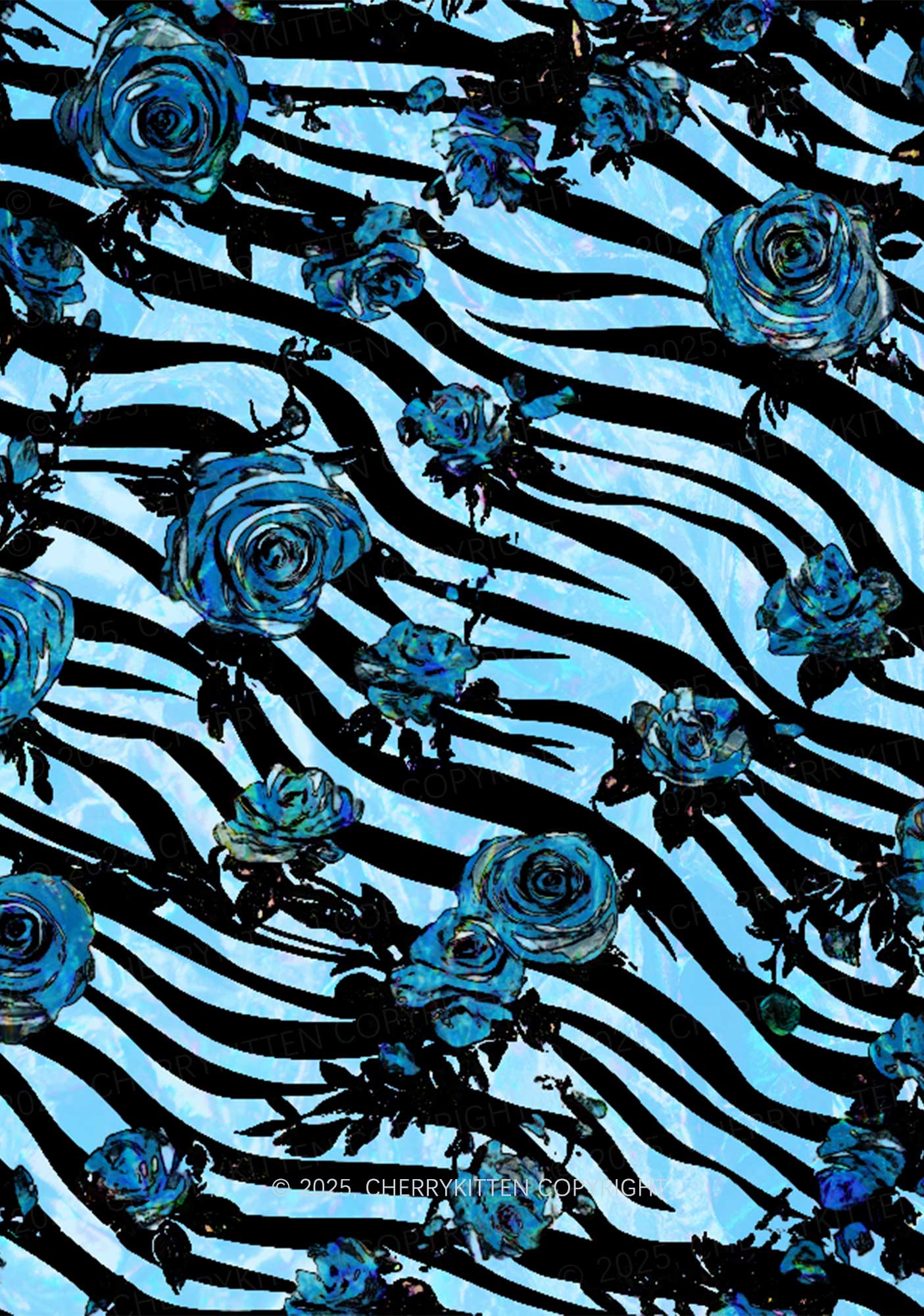 Blue Zebra Roses Y2K Print Slip Dress Cherrykitten
