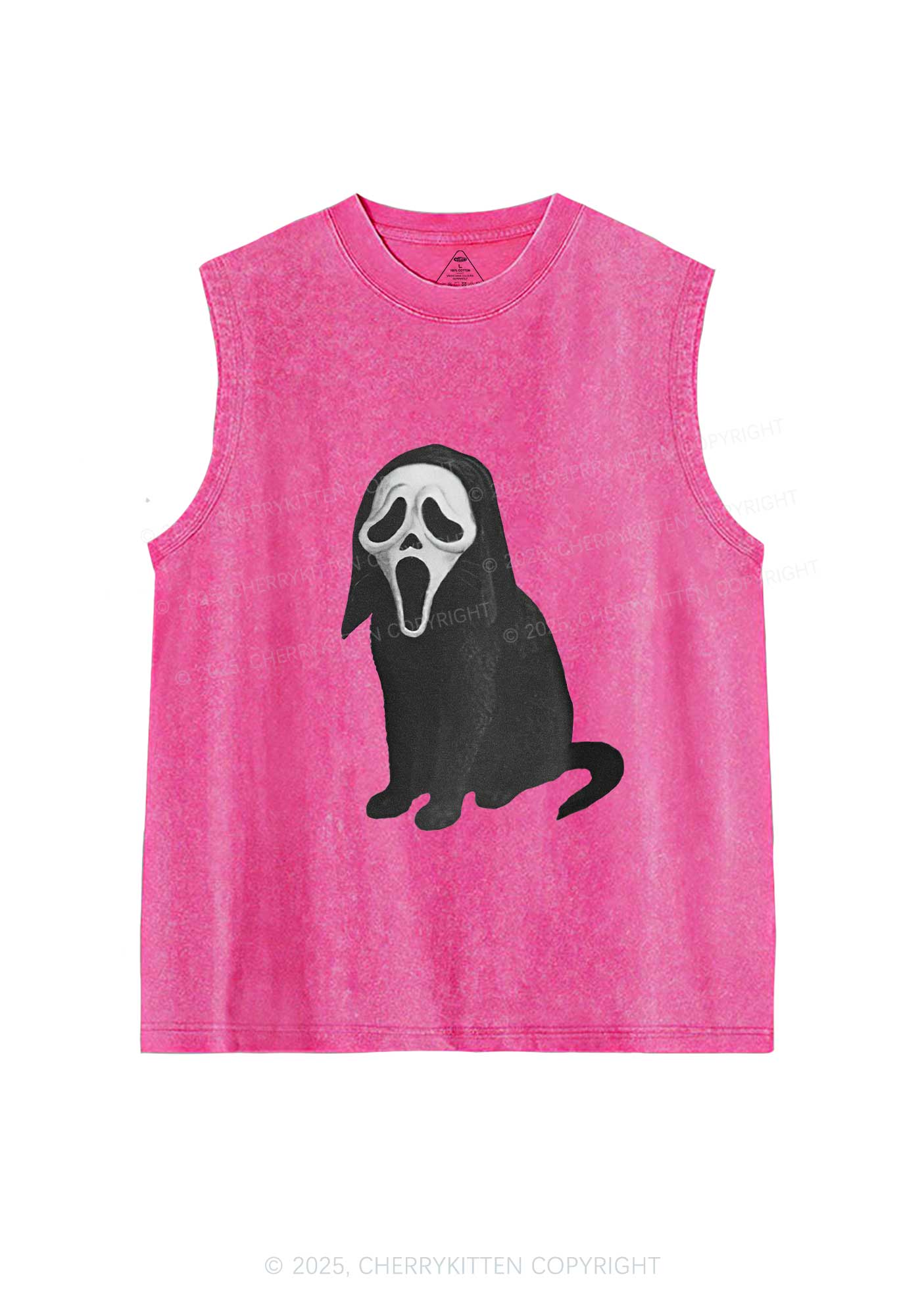 Halloween Ghostcat Y2K Washed Muscle Tank Cherrykitten