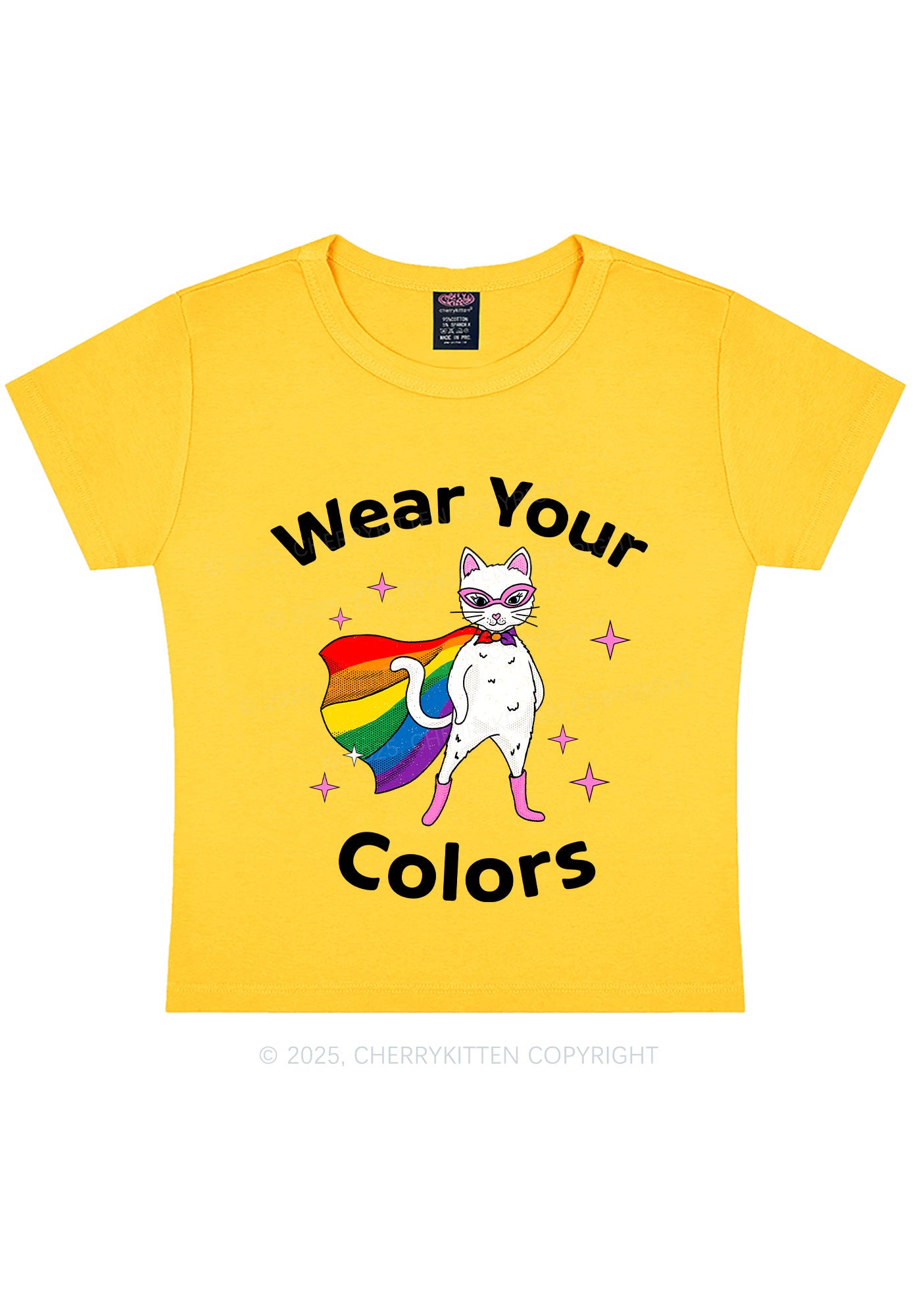 Pride Flag Cat Y2K Baby Tee Cherrykitten