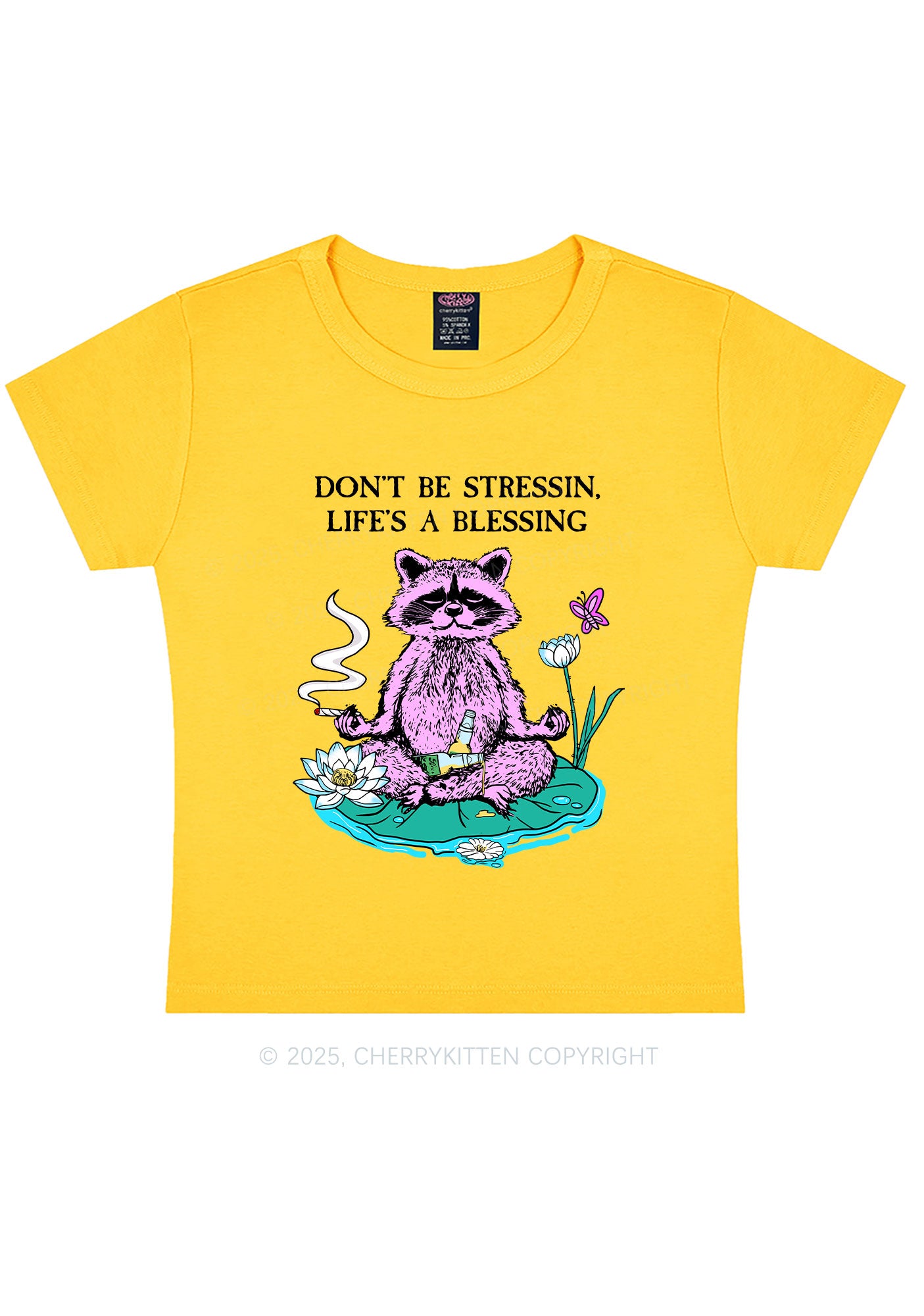 Dont Stress Raccoon Y2K Baby Tee Cherrykitten