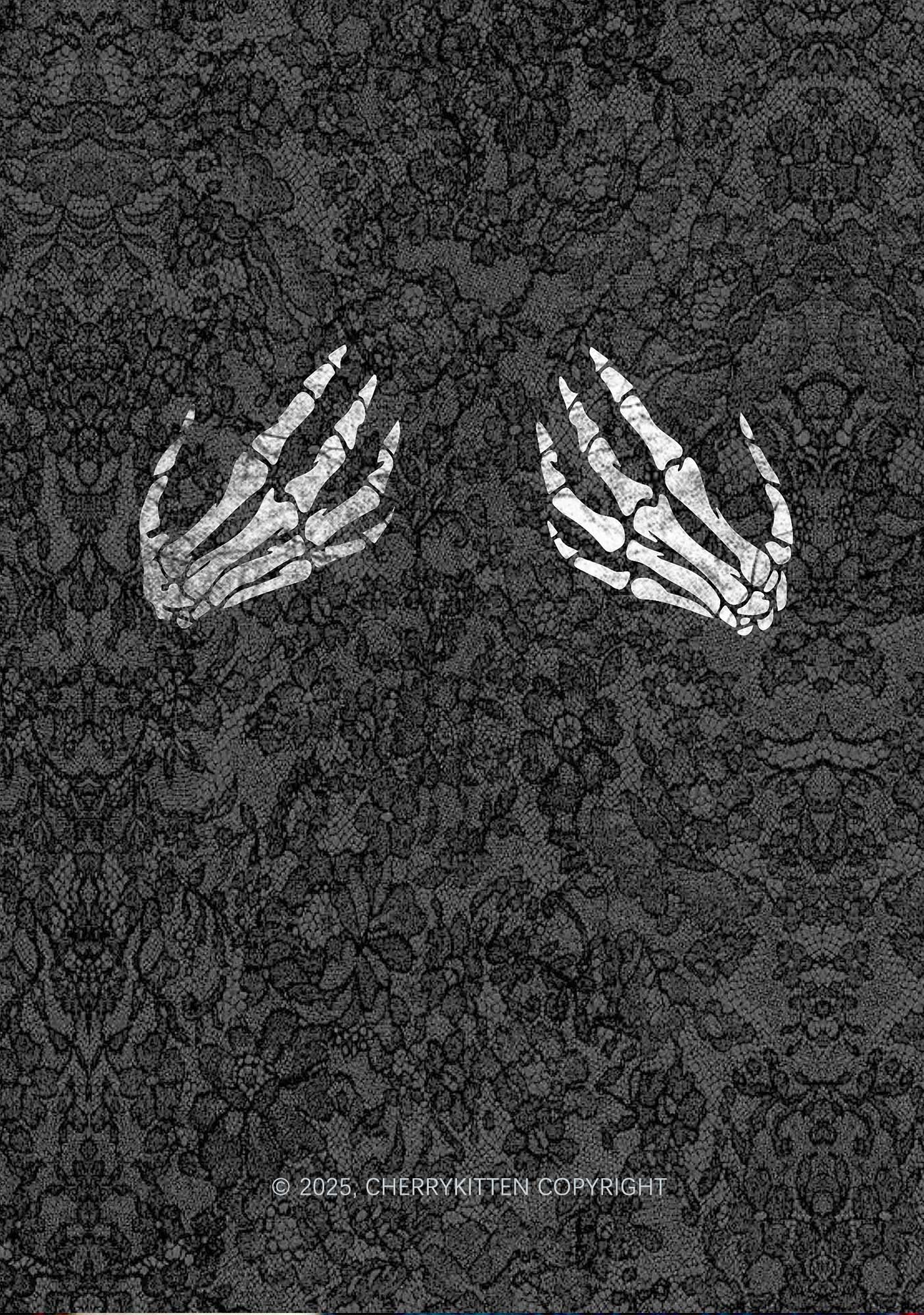 Skeleton Hand Txts Y2K Mesh Crop Top Cherrykitten